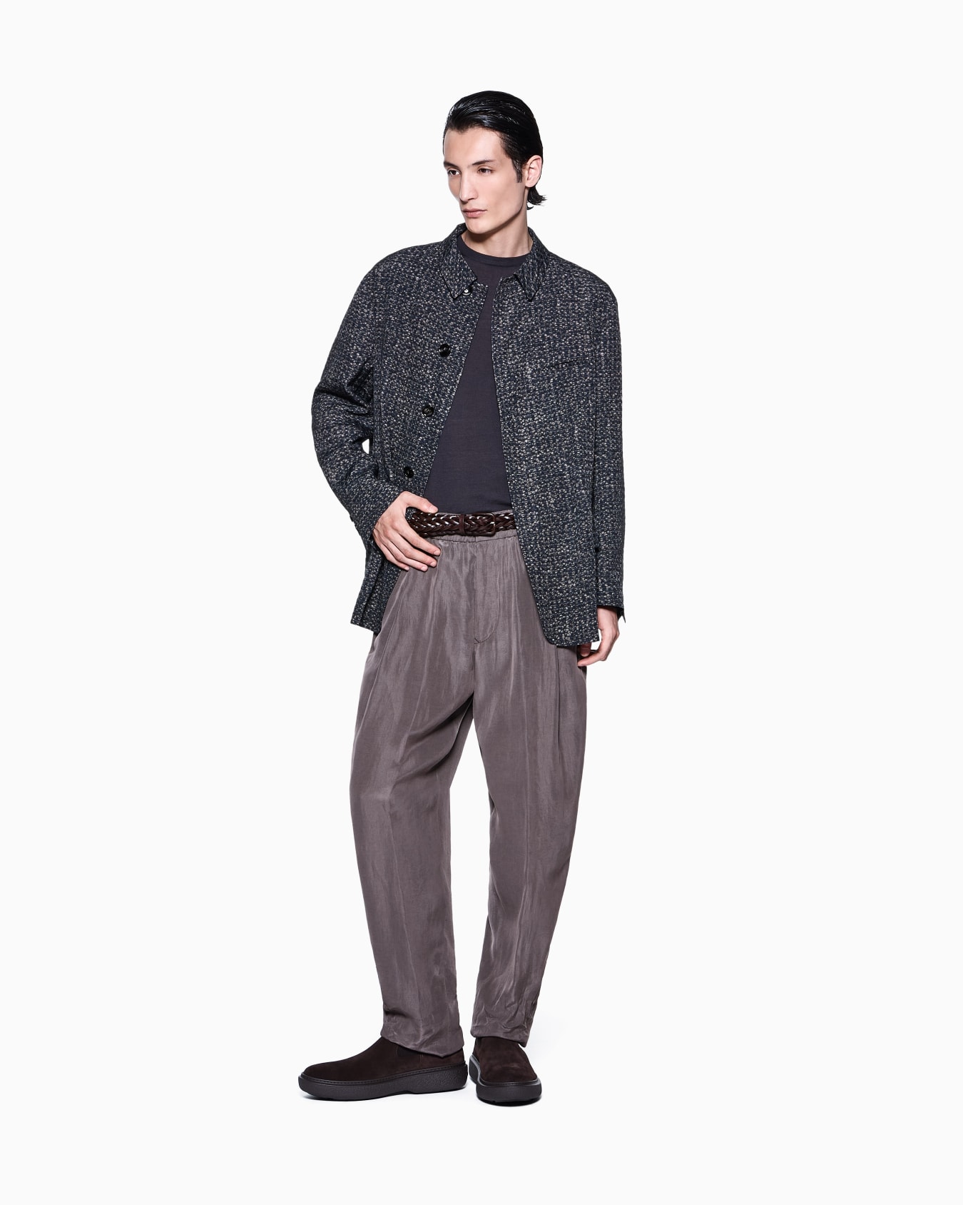 Flat-front trousers in faded Lyocell canvas Slide 1