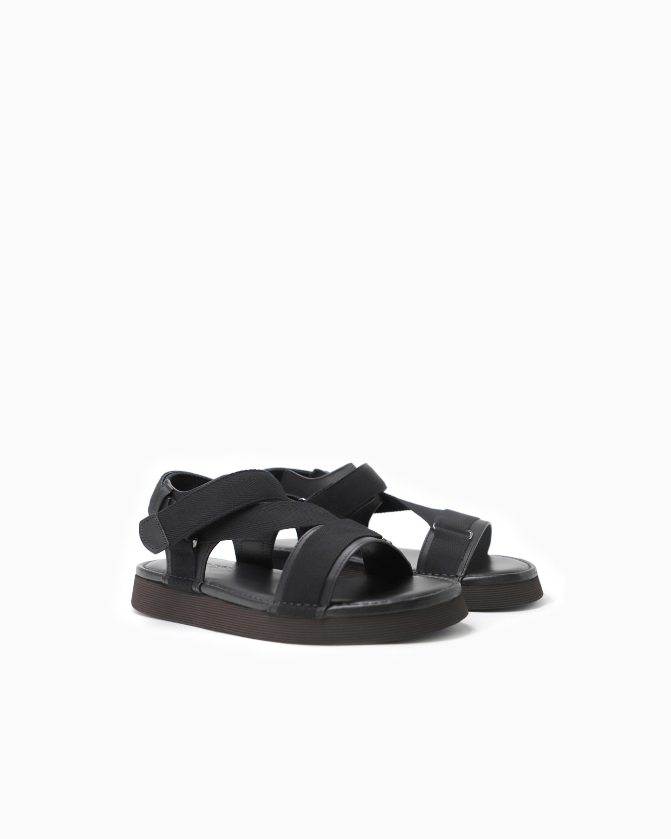 Leather sandals with webbing tape Slide 1