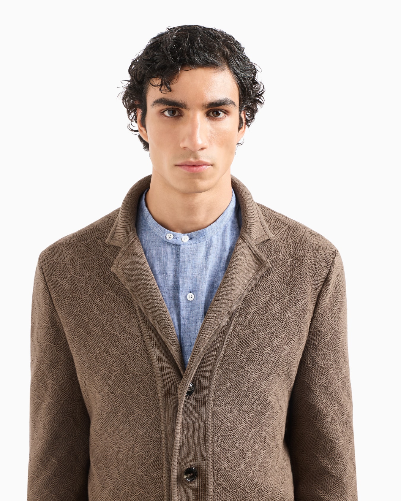 Single-breasted jacket in a jacquard cotton knit Slide 5
