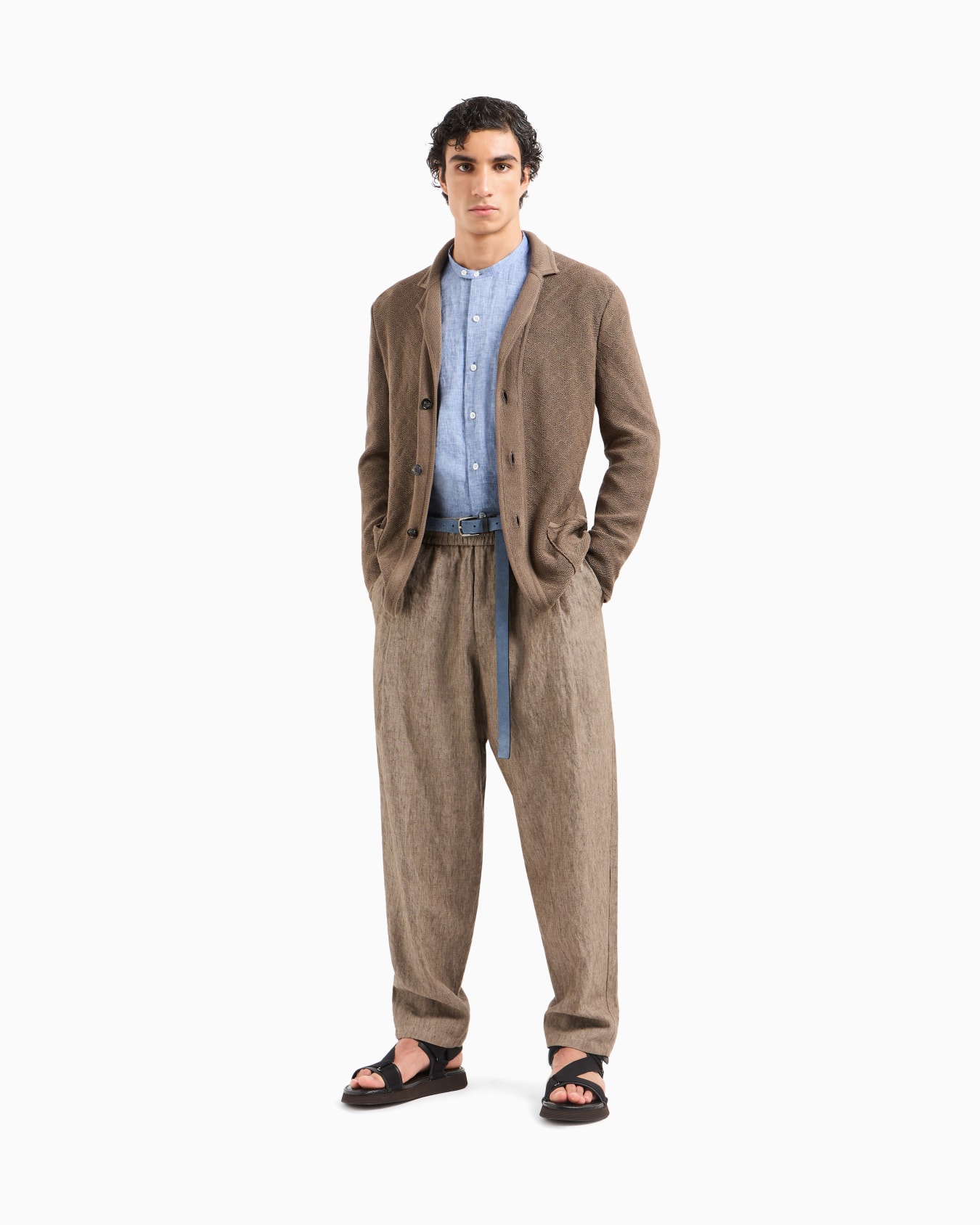 Single-breasted jacket in a jacquard cotton knit Slide 2