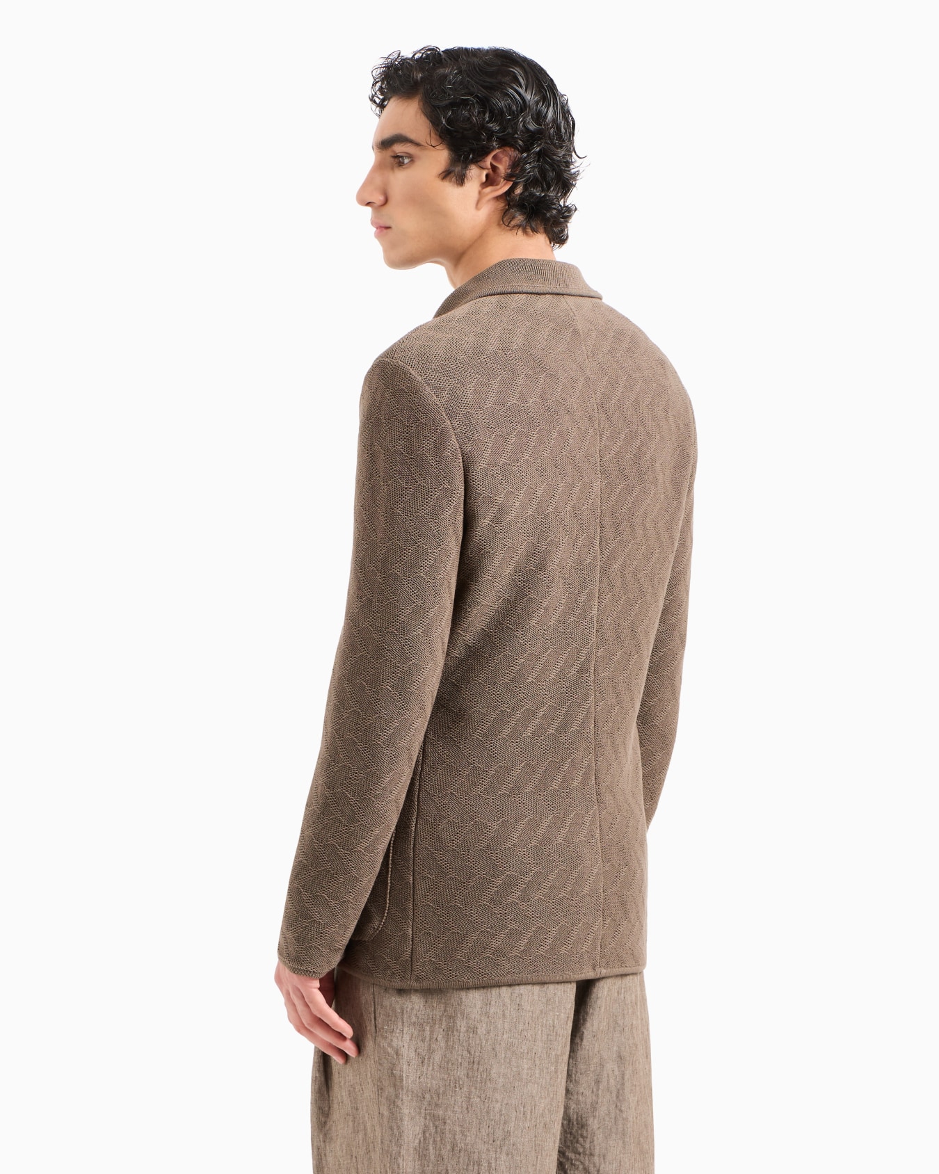 Single-breasted jacket in a jacquard cotton knit Slide 3