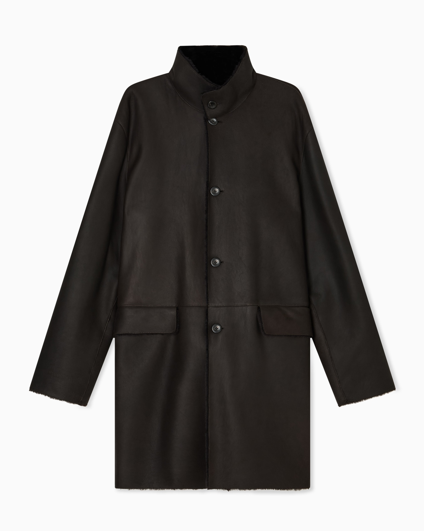 Lambskin shearling single-breasted pea coat  Slide 0