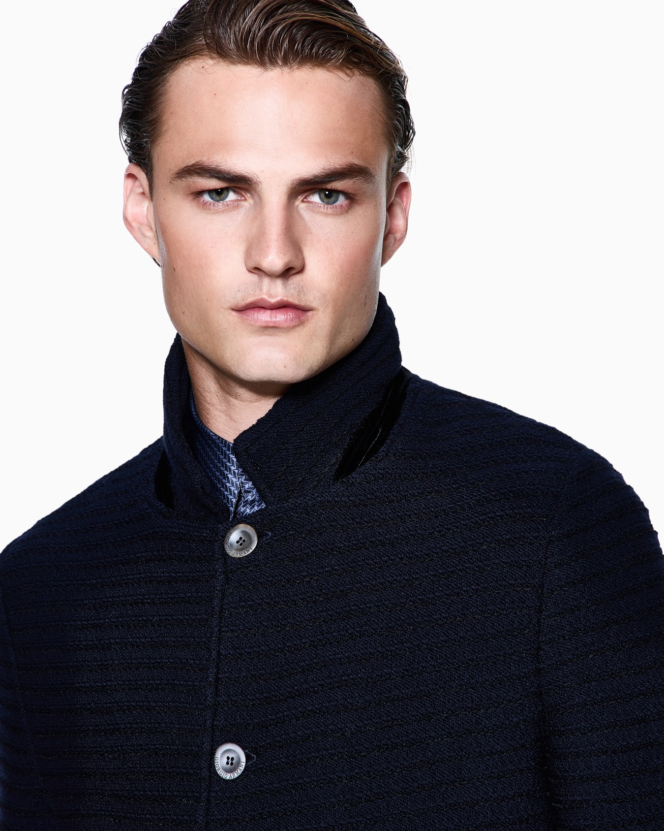 Veste à simple boutonnage en maille de laine vierge et viscose Diapositive 3
