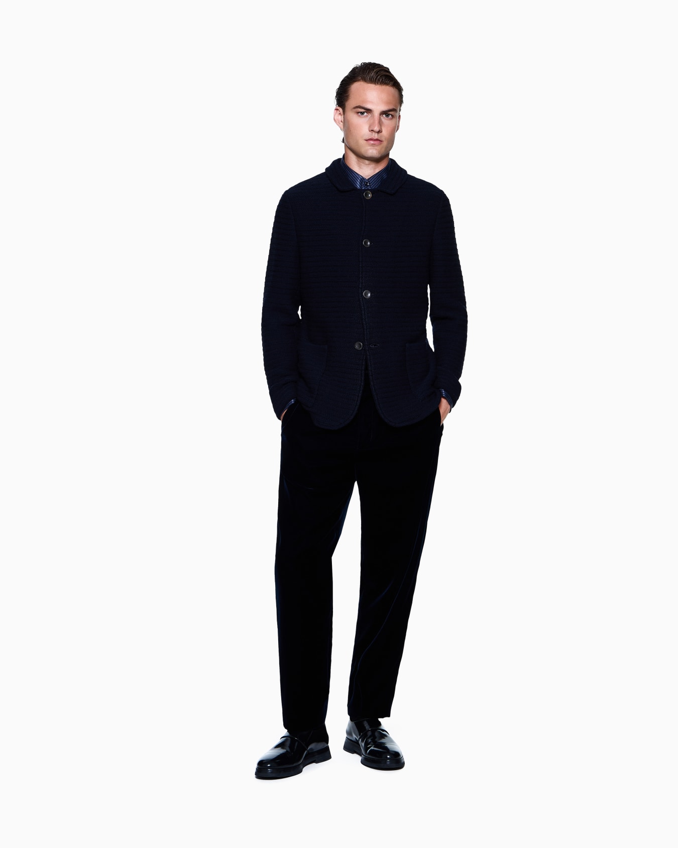 Veste à simple boutonnage en maille de laine vierge et viscose Diapositive 1