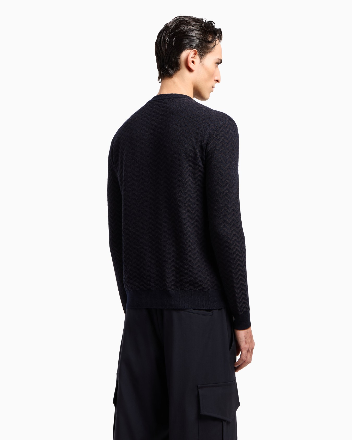 Plated chevron virgin wool, crew-neck jumper Slide 3