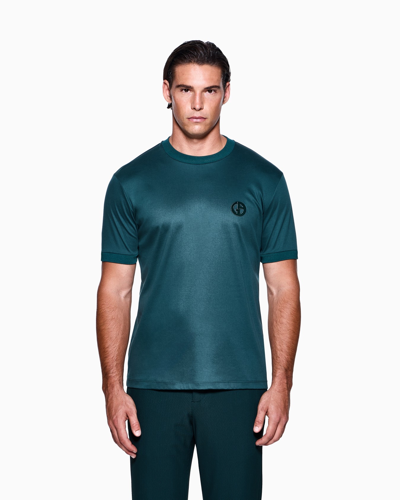 Cotton-interlock T-shirt with GA logo embroidery Slide 3