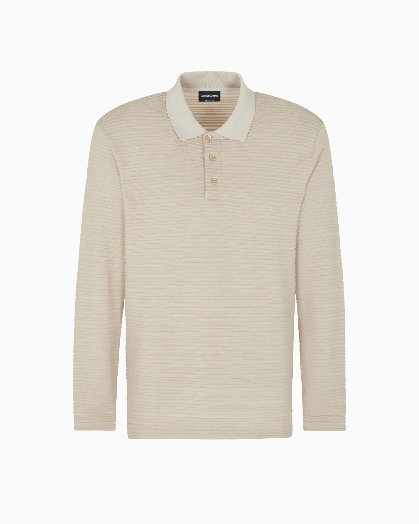 Long-sleeved polo shirt in wool jersey with a stripe motif Slide 0