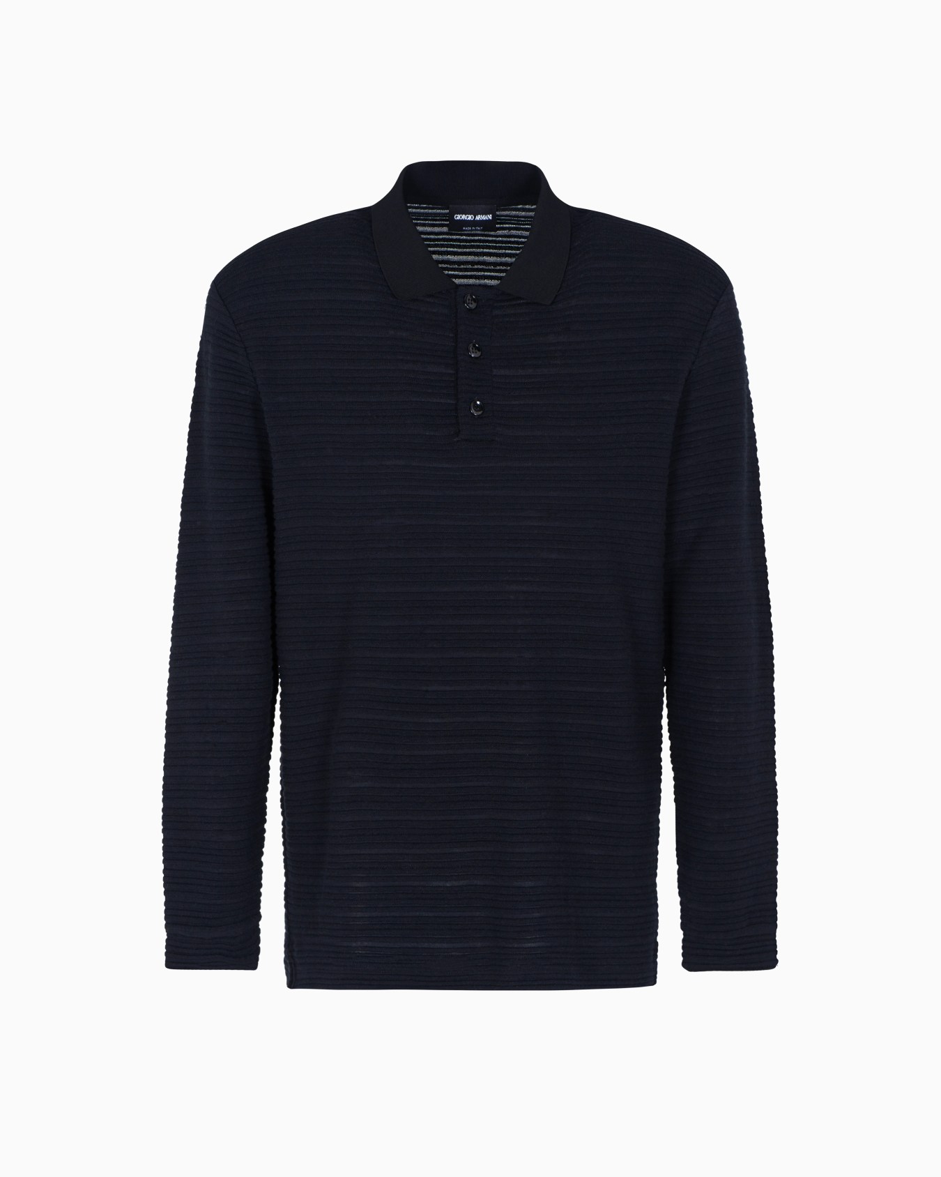 Long-sleeved polo shirt in wool jersey with a stripe motif Slide 0