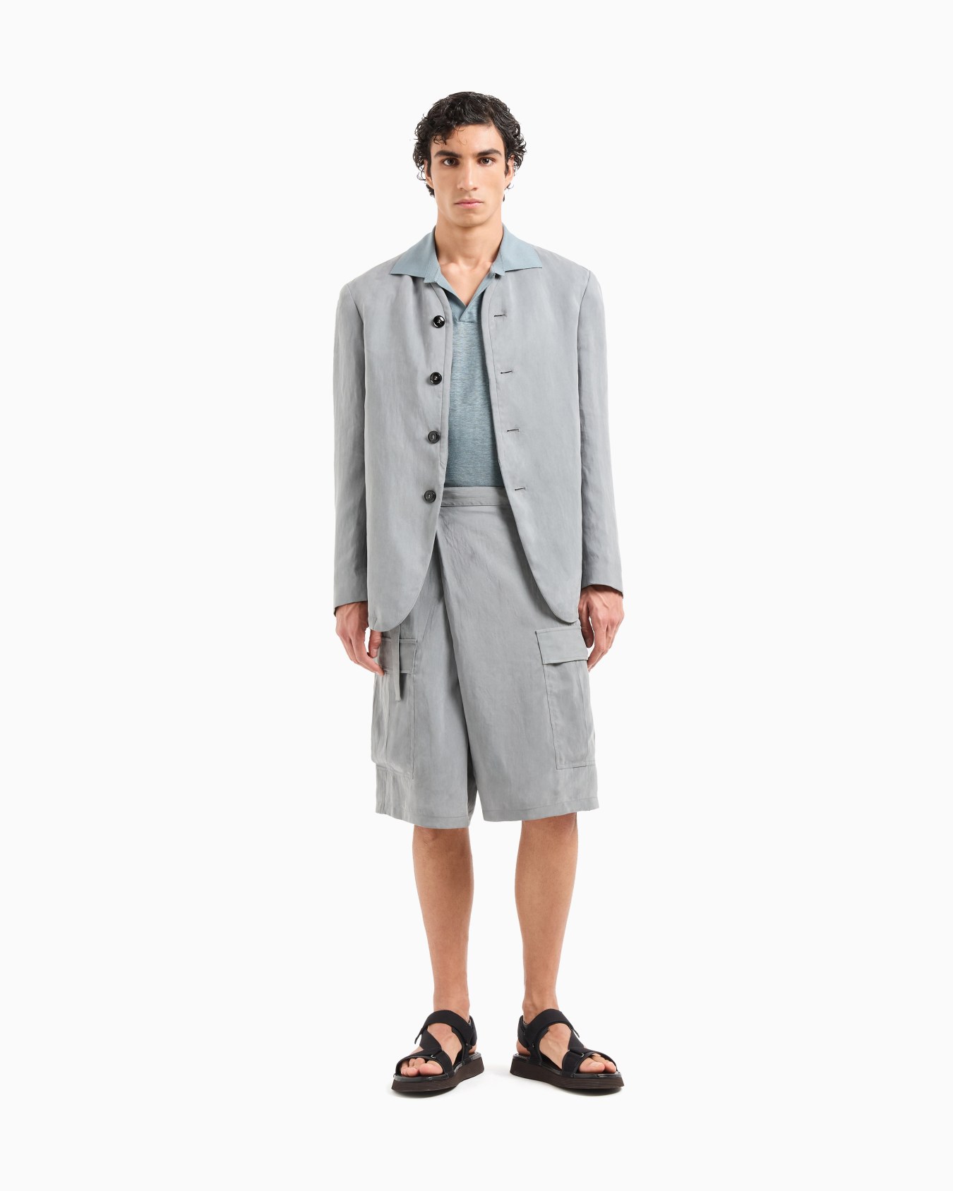 Short-sleeved polo shirt in linen jersey Slide 2
