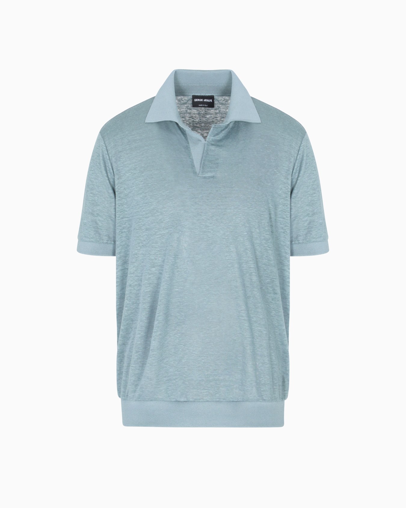 Short-sleeved polo shirt in linen jersey Slide 0
