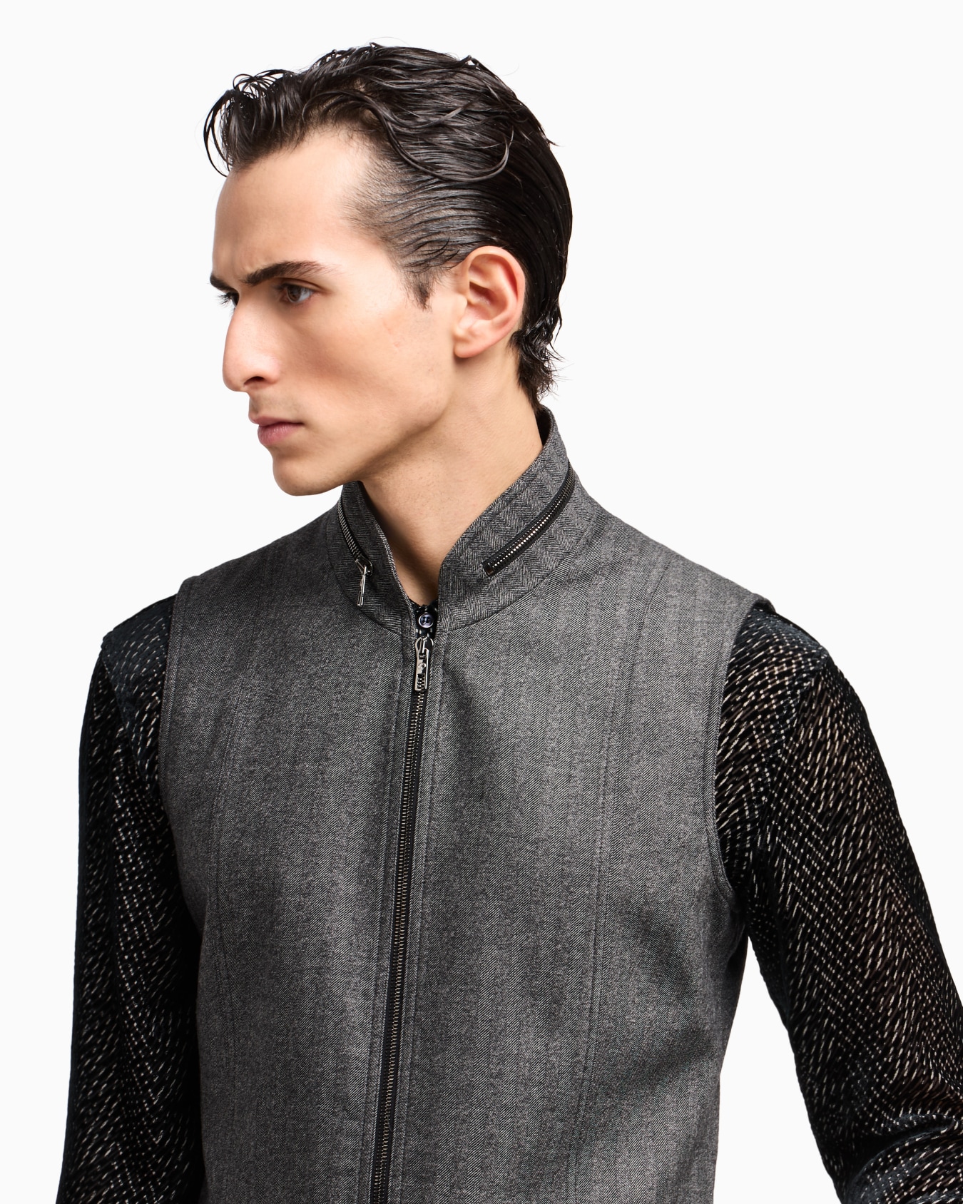 Gilet con zip in lana vergine e cashmere chevron Slide 5