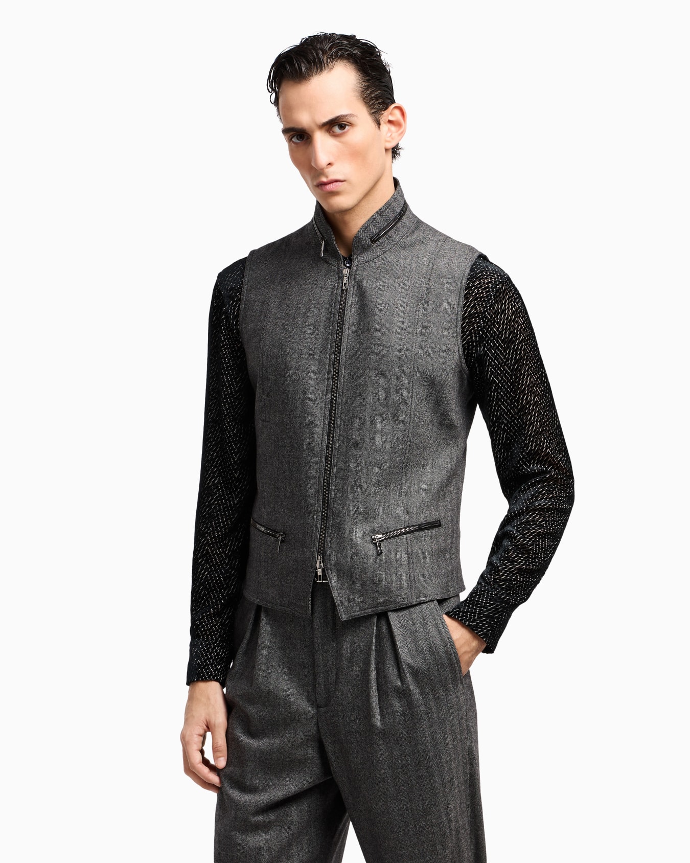 Gilet con zip in lana vergine e cashmere chevron Slide 4