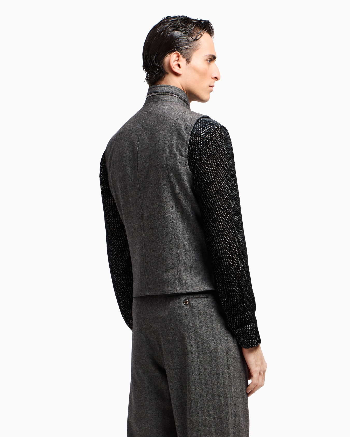 Gilet con zip in lana vergine e cashmere chevron Slide 3