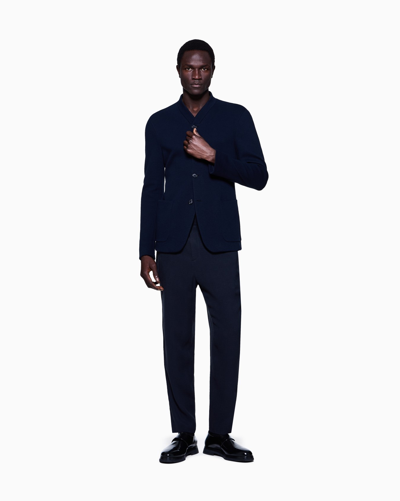 Single-breasted jacket in stretch cotton and wool jersey Slide 1
