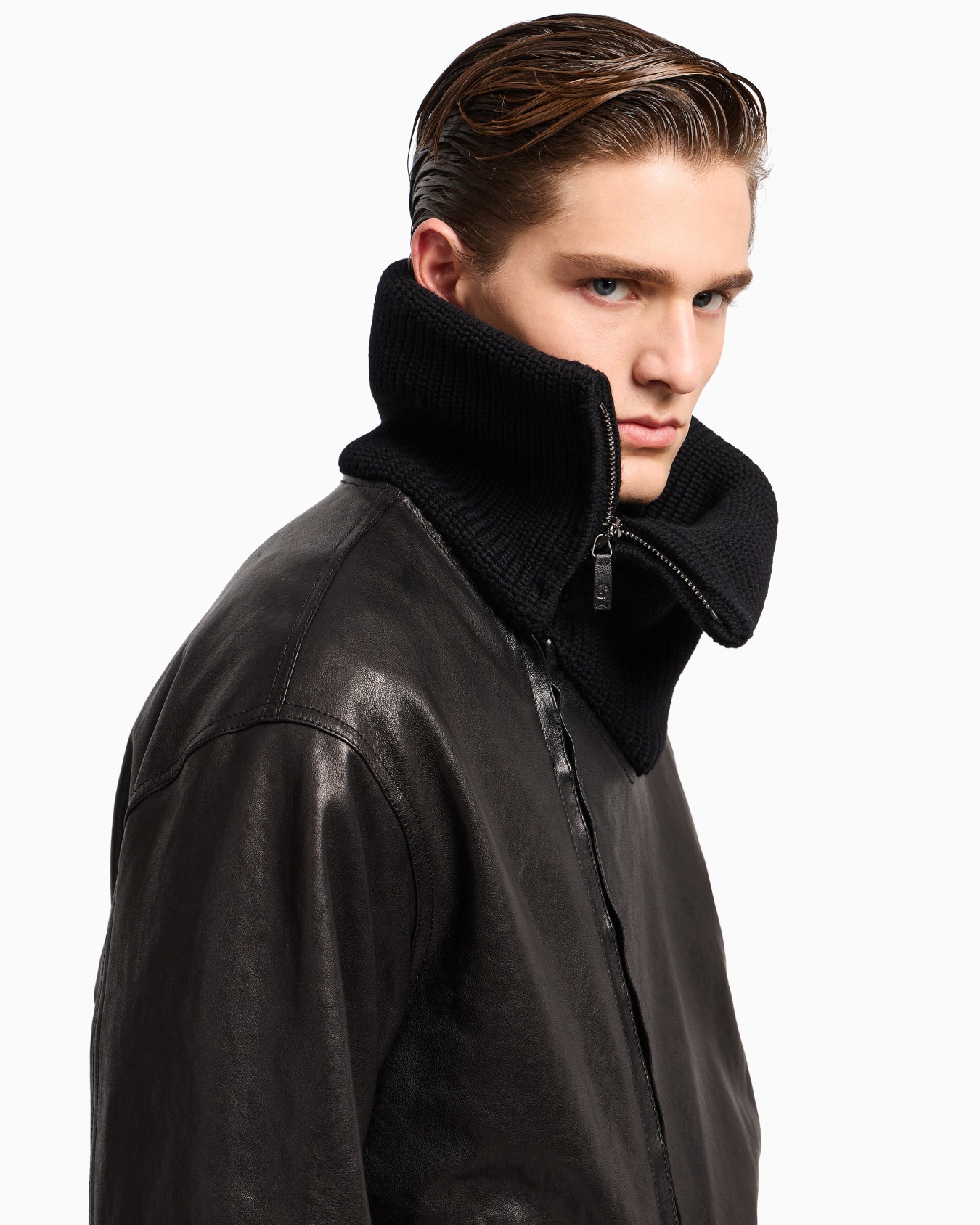 Nappa leather bomber jacket with wool collar Slide 5