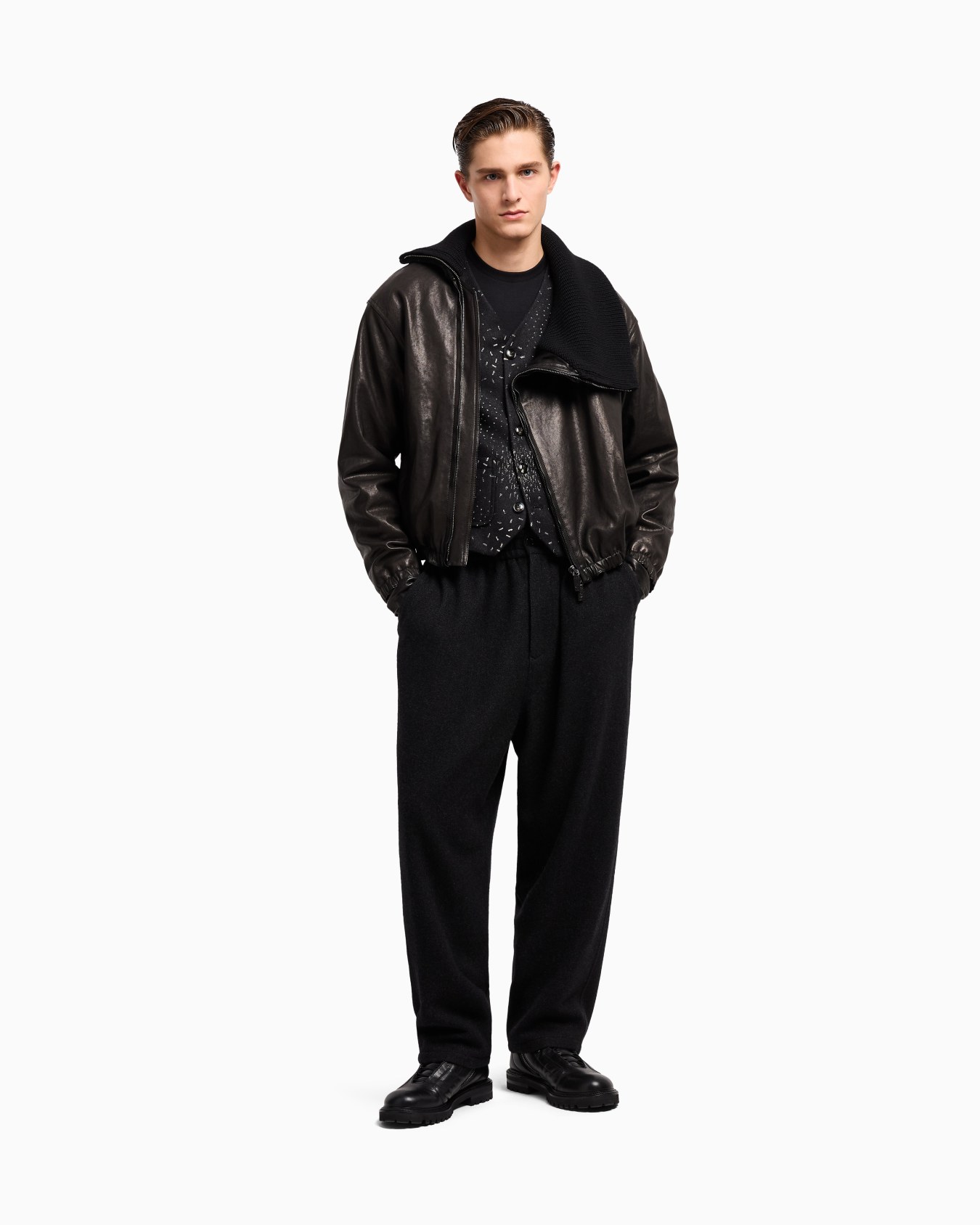 Nappa leather bomber jacket with wool collar Slide 2