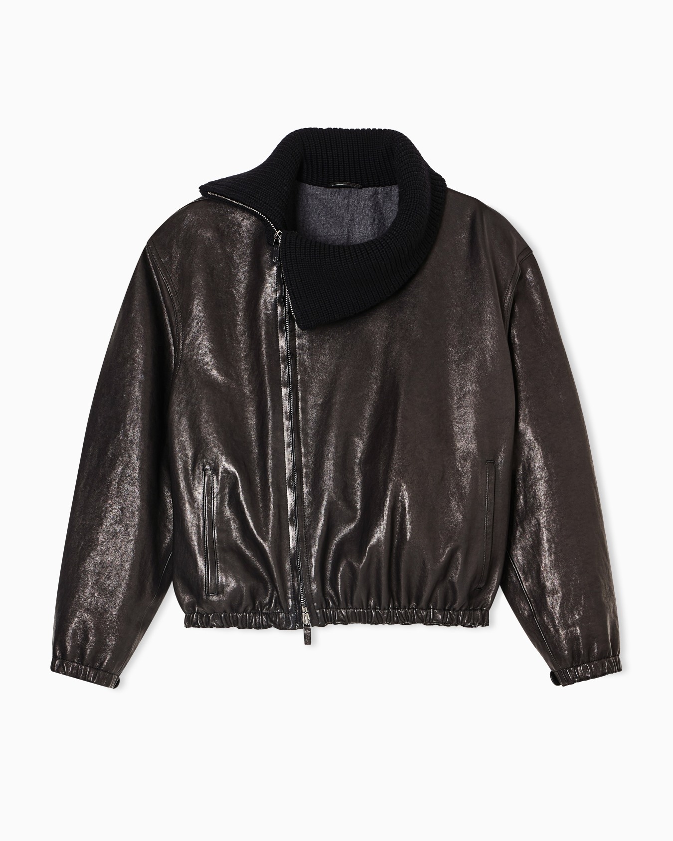 Nappa leather bomber jacket with wool collar Slide 0