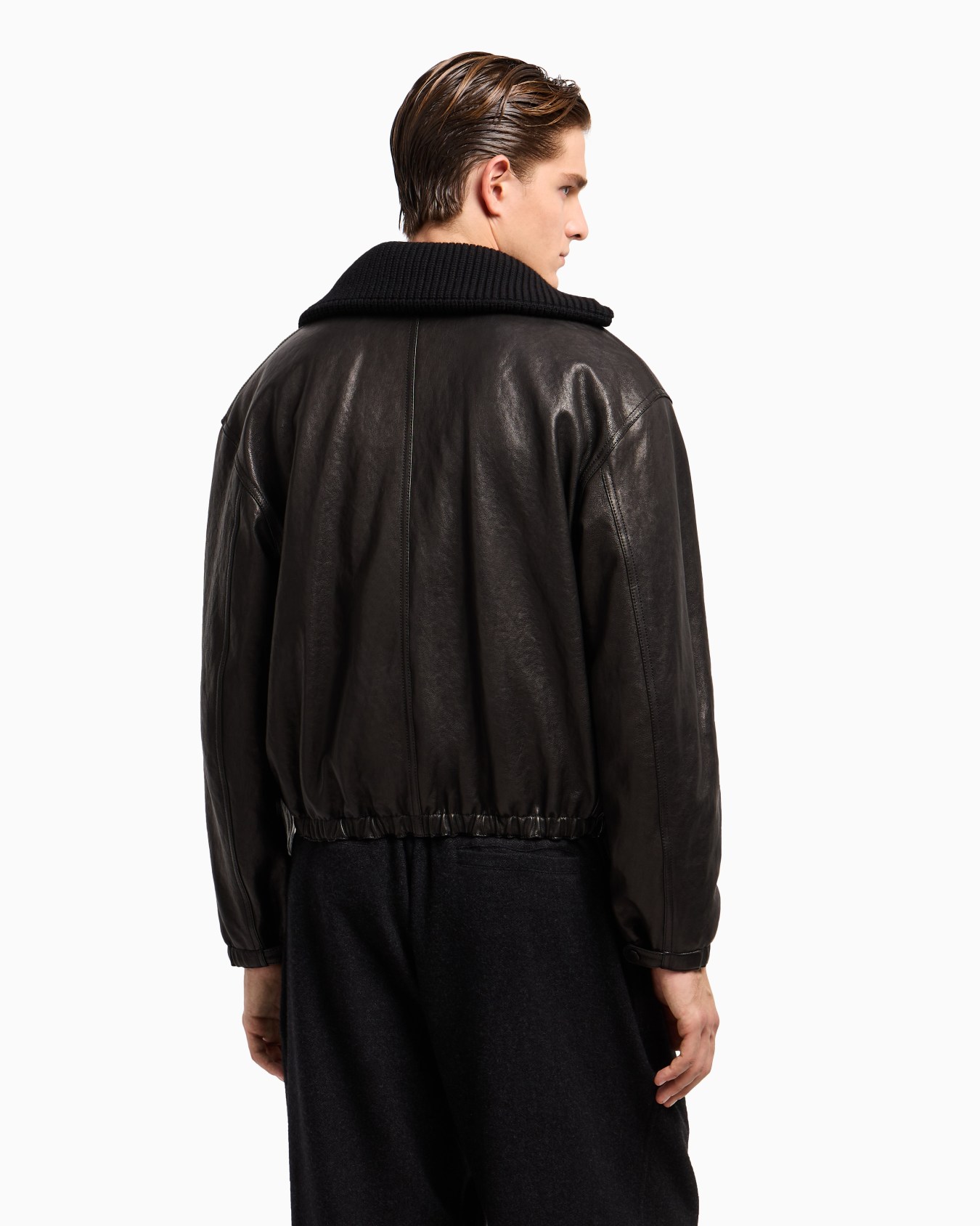 Nappa leather bomber jacket with wool collar Slide 3