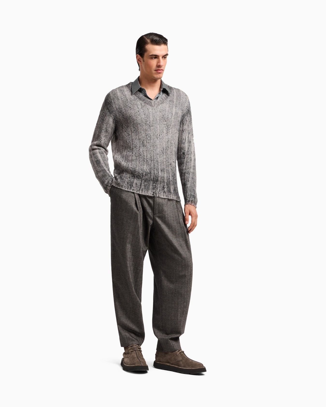Chevron virgin-wool and cashmere single-pleat trousers Slide 2