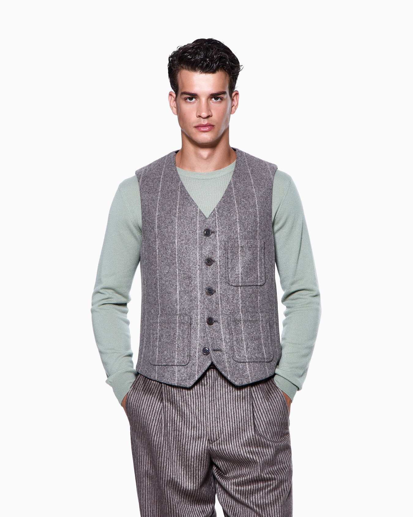 Single-breasted waistcoat in pinstriped alpaca-blend cloth Slide 3