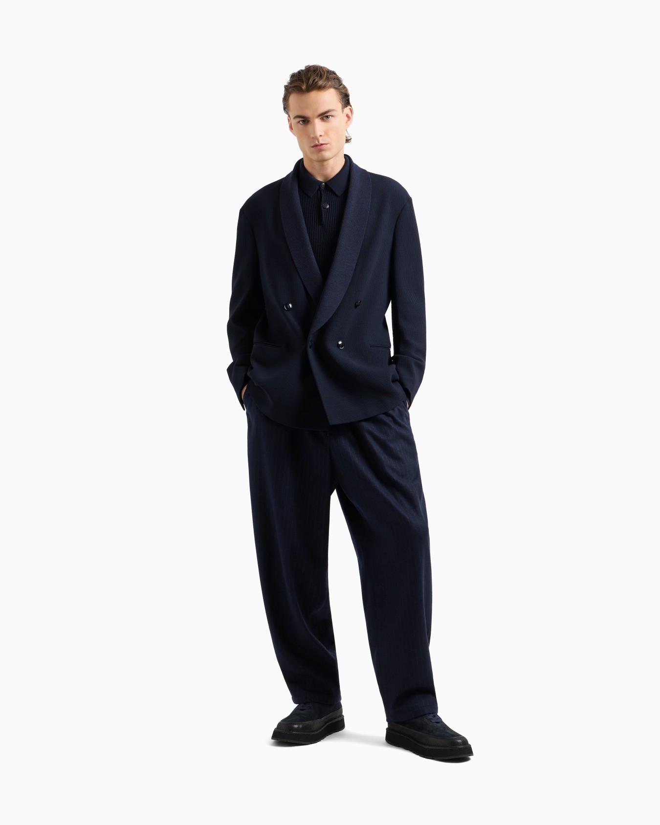 Wool and cashmere cloth flat-front trousers Slide 2