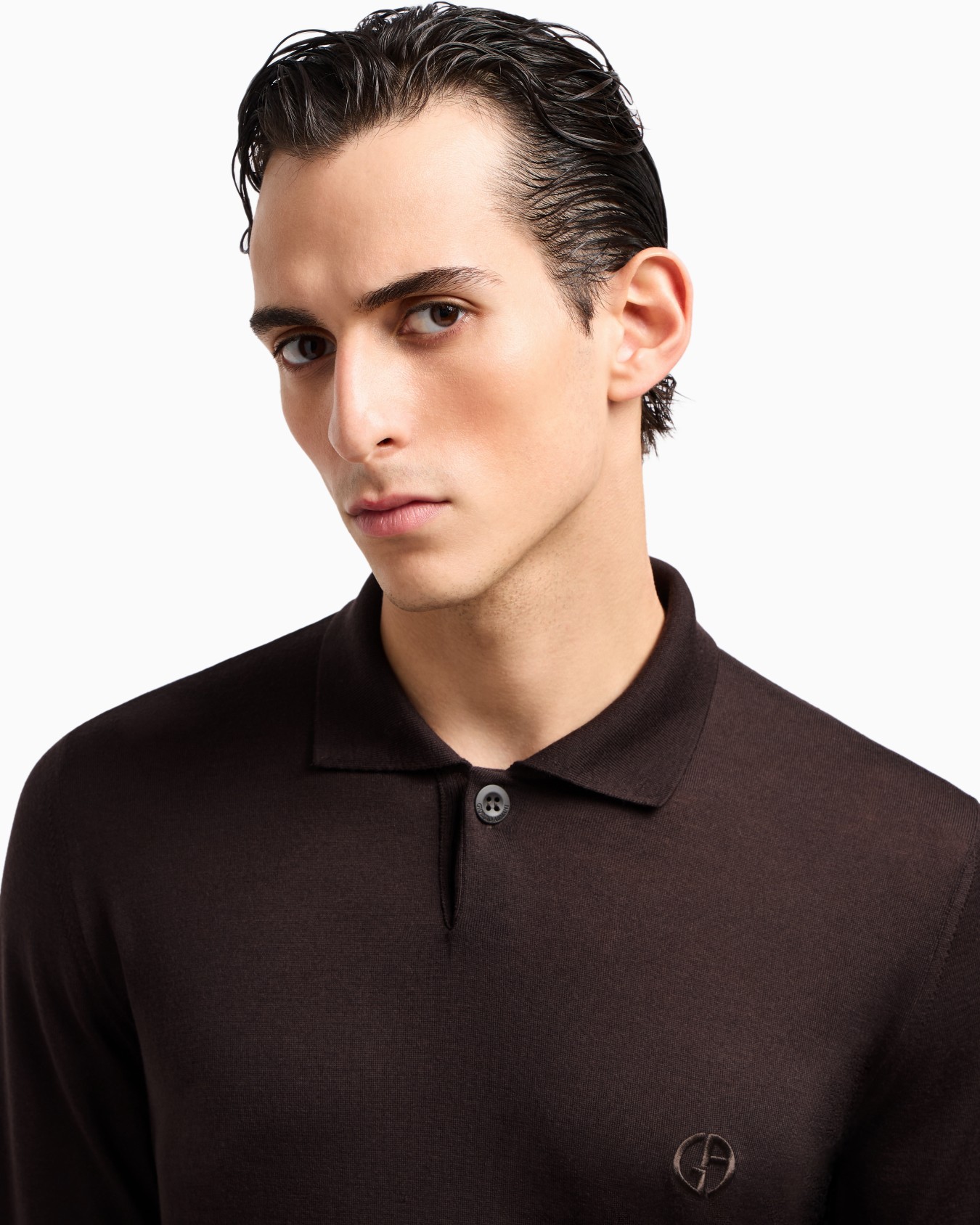 Long-sleeved polo shirt in virgin wool Slide 5