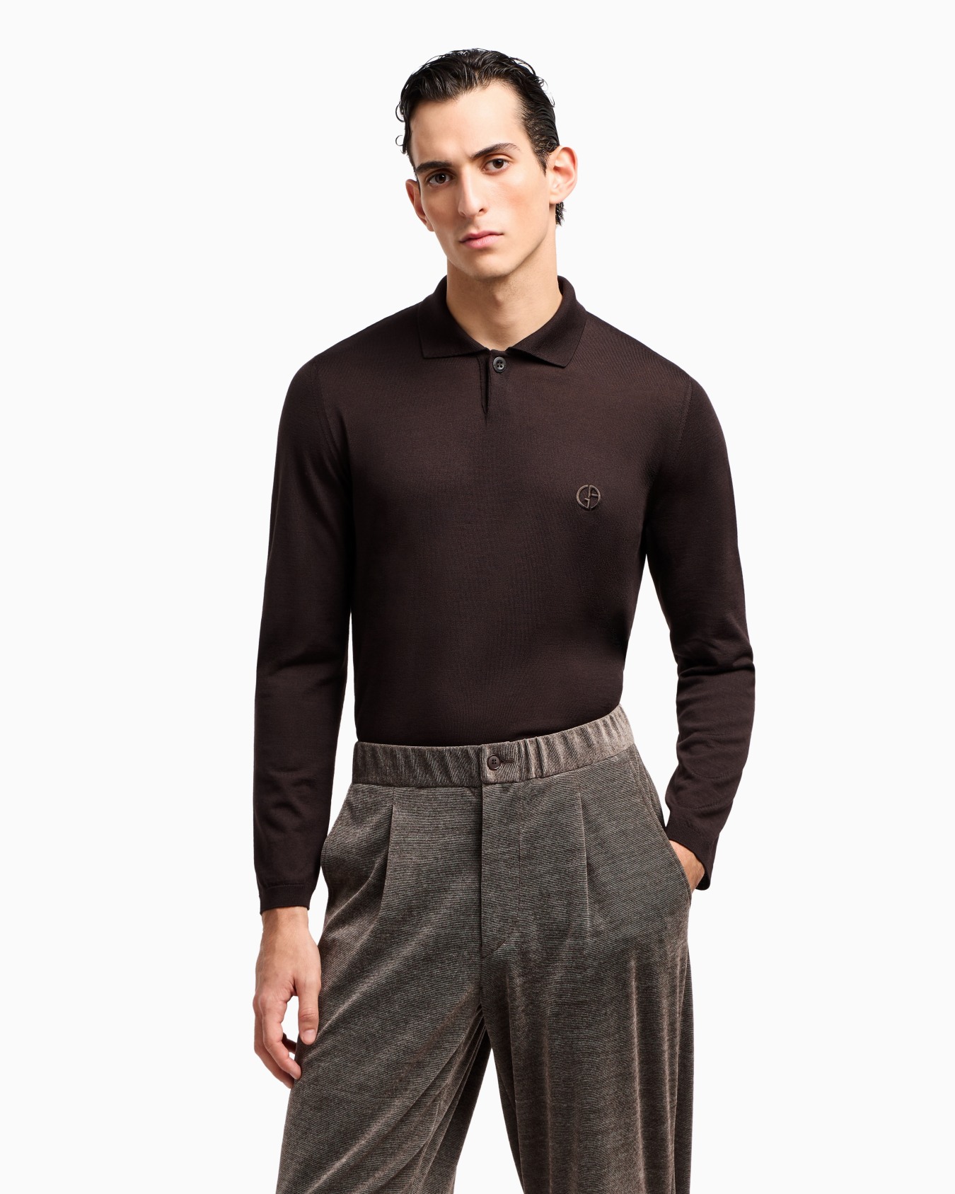 Long-sleeved polo shirt in virgin wool Slide 4