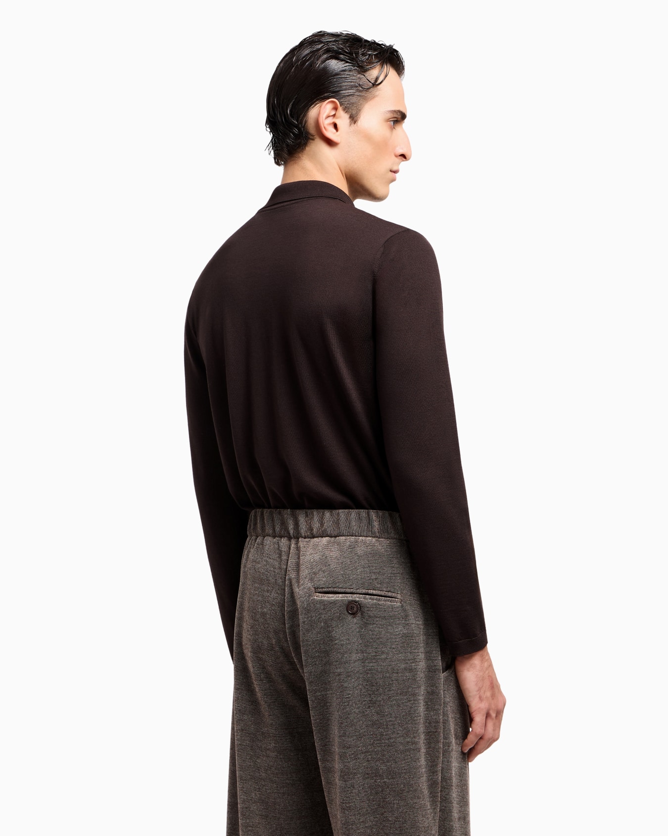Long-sleeved polo shirt in virgin wool Slide 3