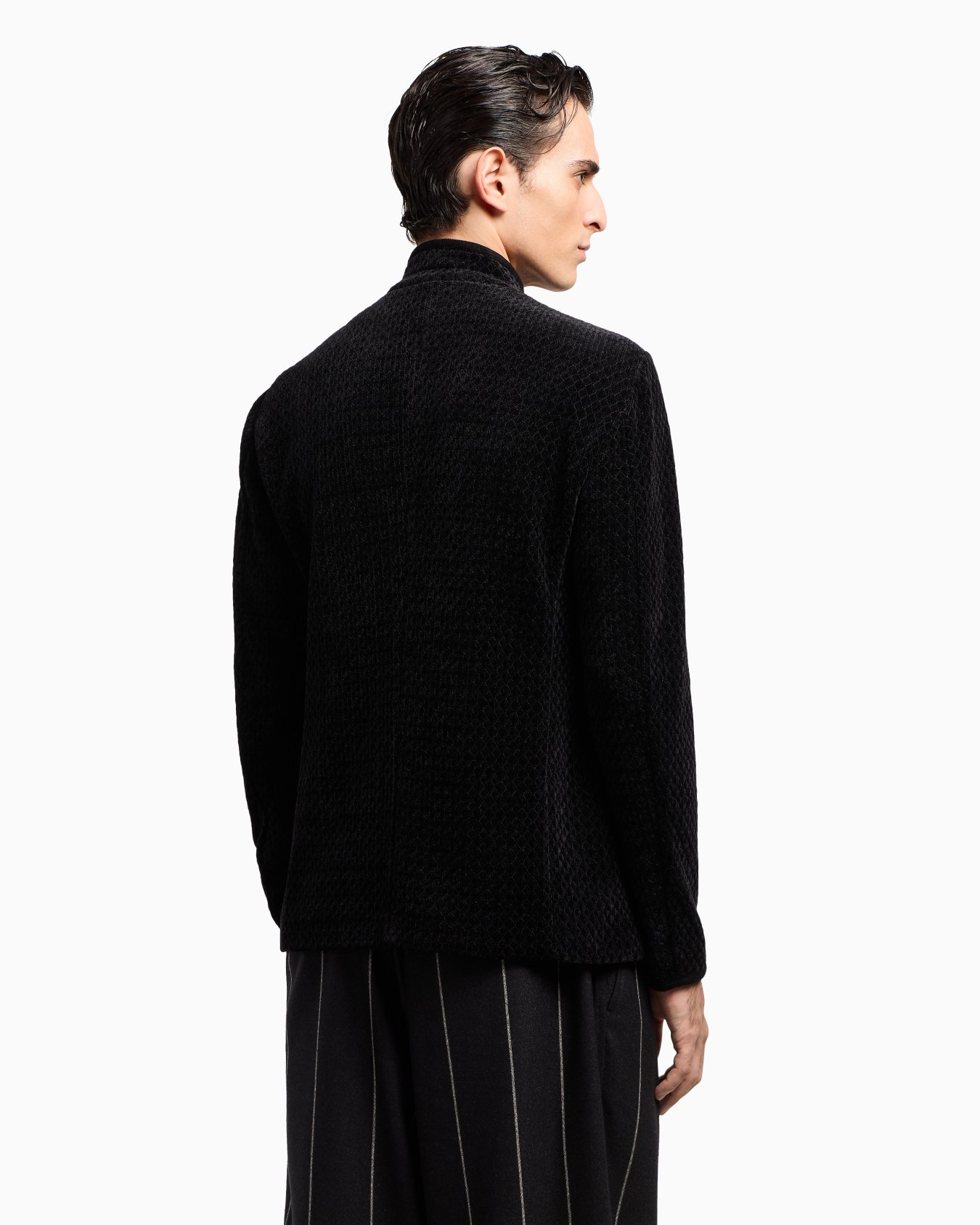 Single-breasted jacket in a chenille jersey knit Slide 3