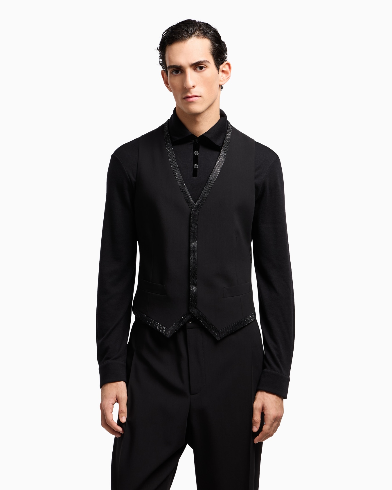 Giorgio’s single-breasted waistcoat in wool crêpe with rhinestones Slide 4