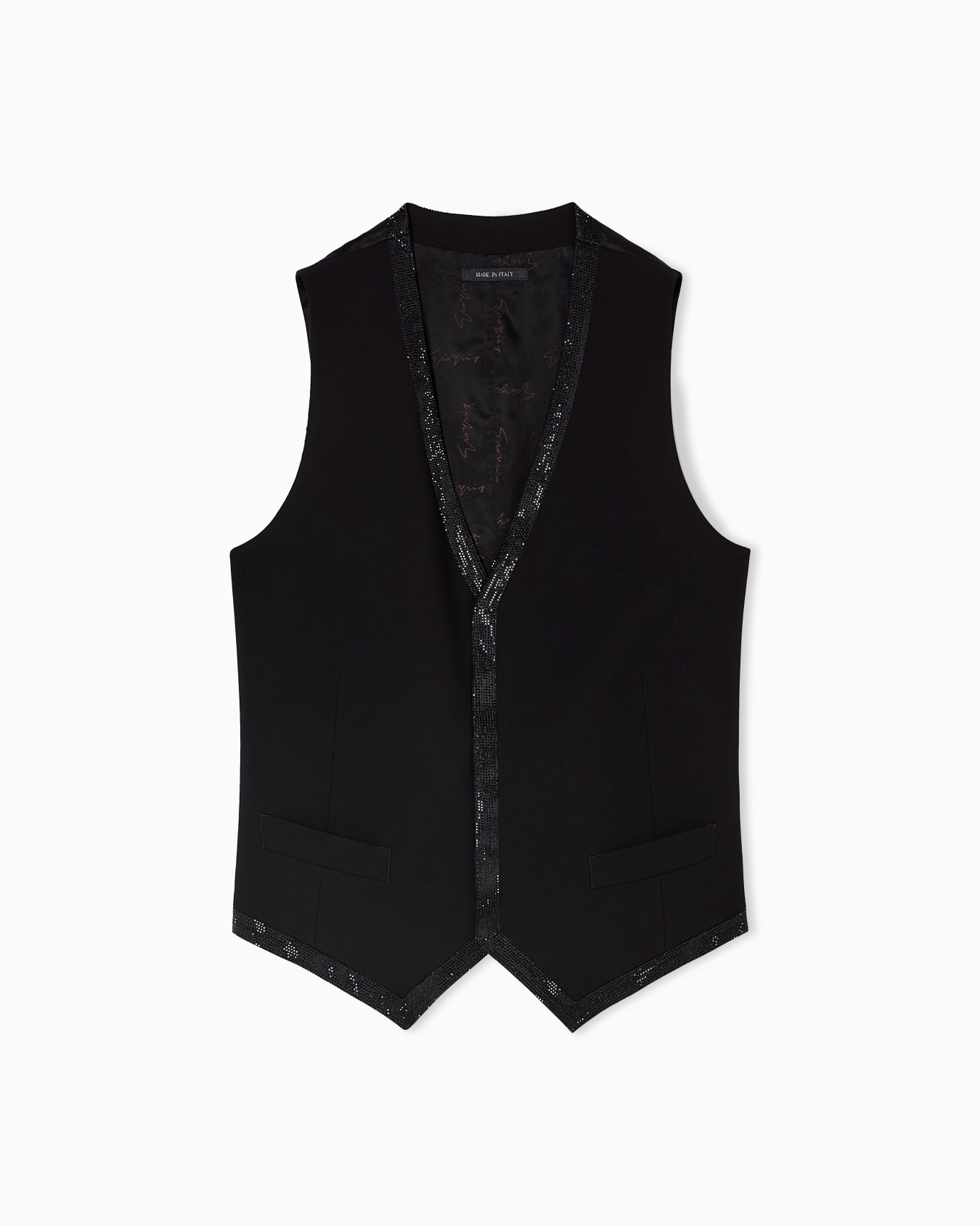 Giorgio’s single-breasted waistcoat in wool crêpe with rhinestones Slide 0