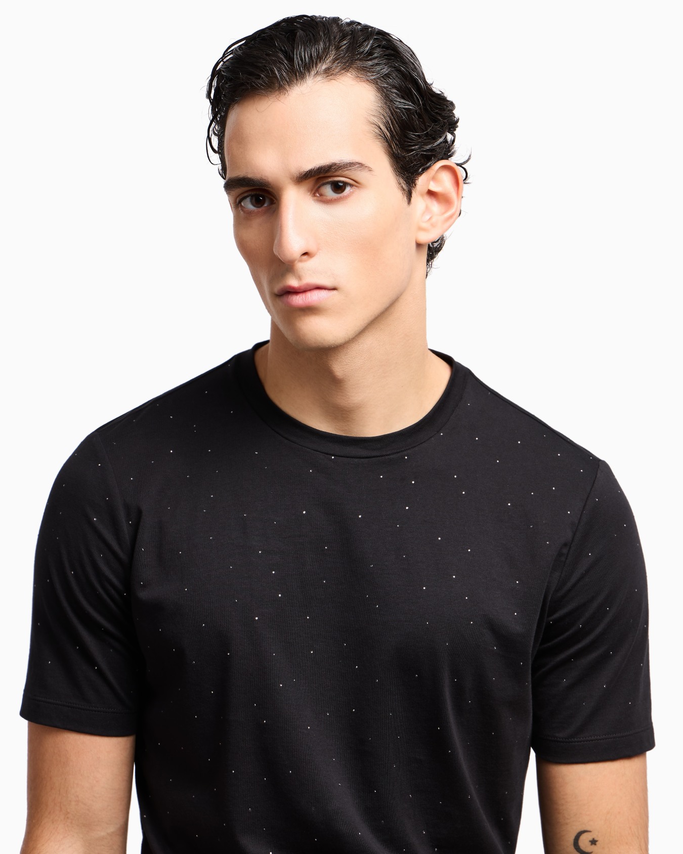 Giorgio's T-shirt girocollo in jersey di cotone Pima con strass Slide 5