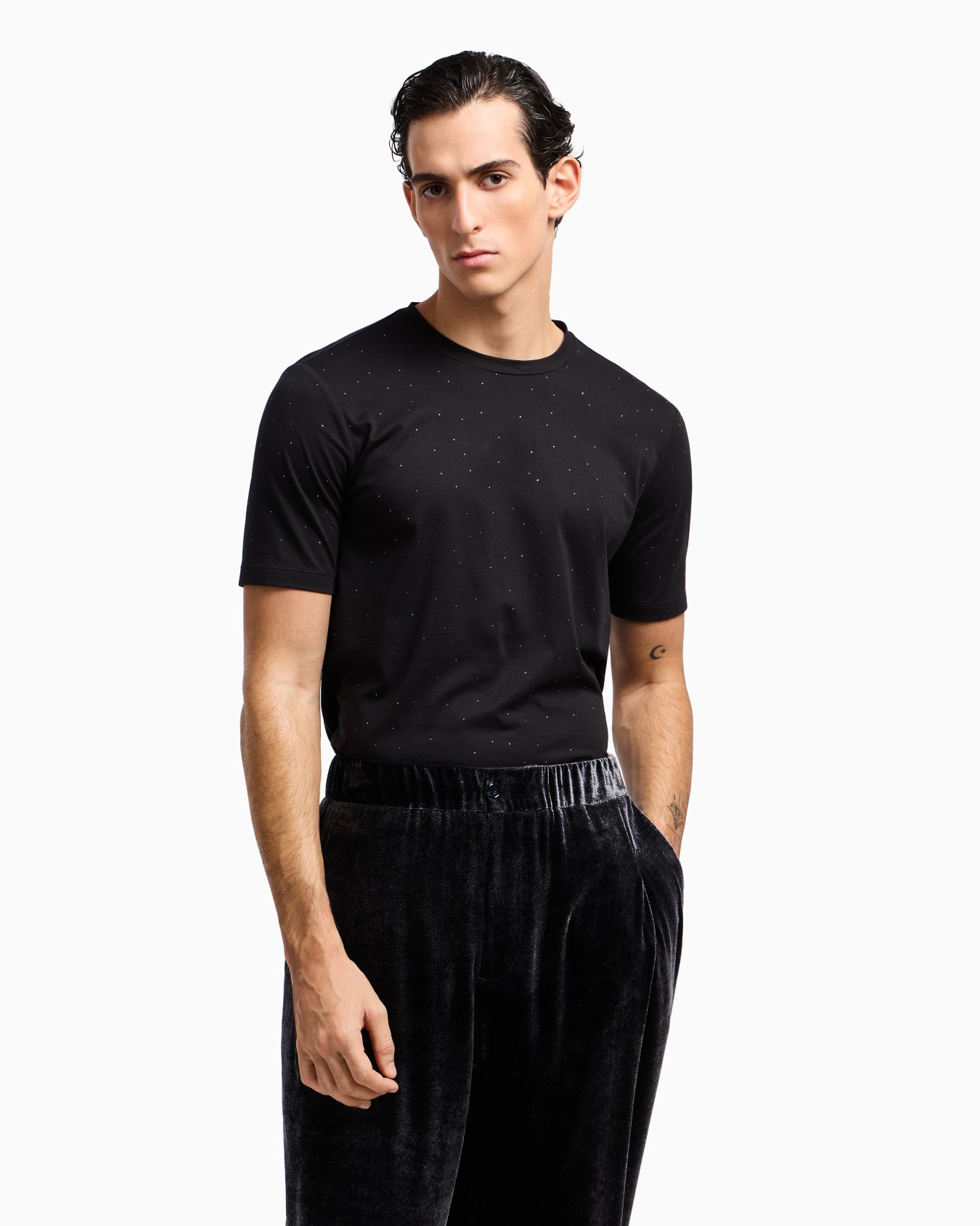 Giorgio's T-shirt girocollo in jersey di cotone Pima con strass Slide 4