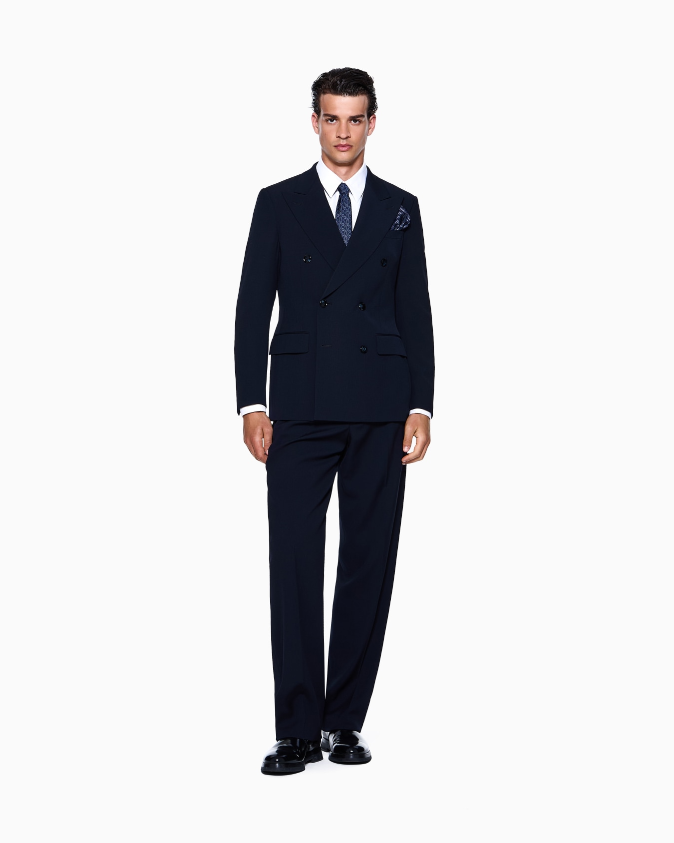 Royal Line double-breasted suit in canneté wool crêpe Slide 1