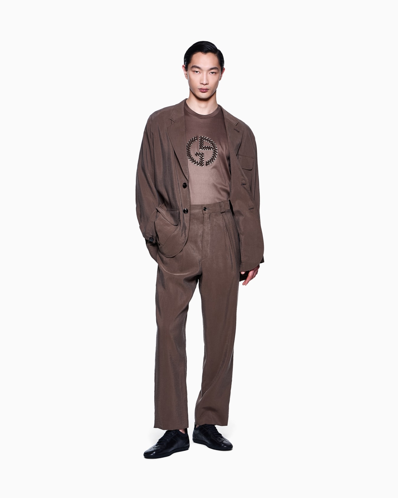 Cotton-interlock T-shirt with oversized embroidered GA logo Slide 1