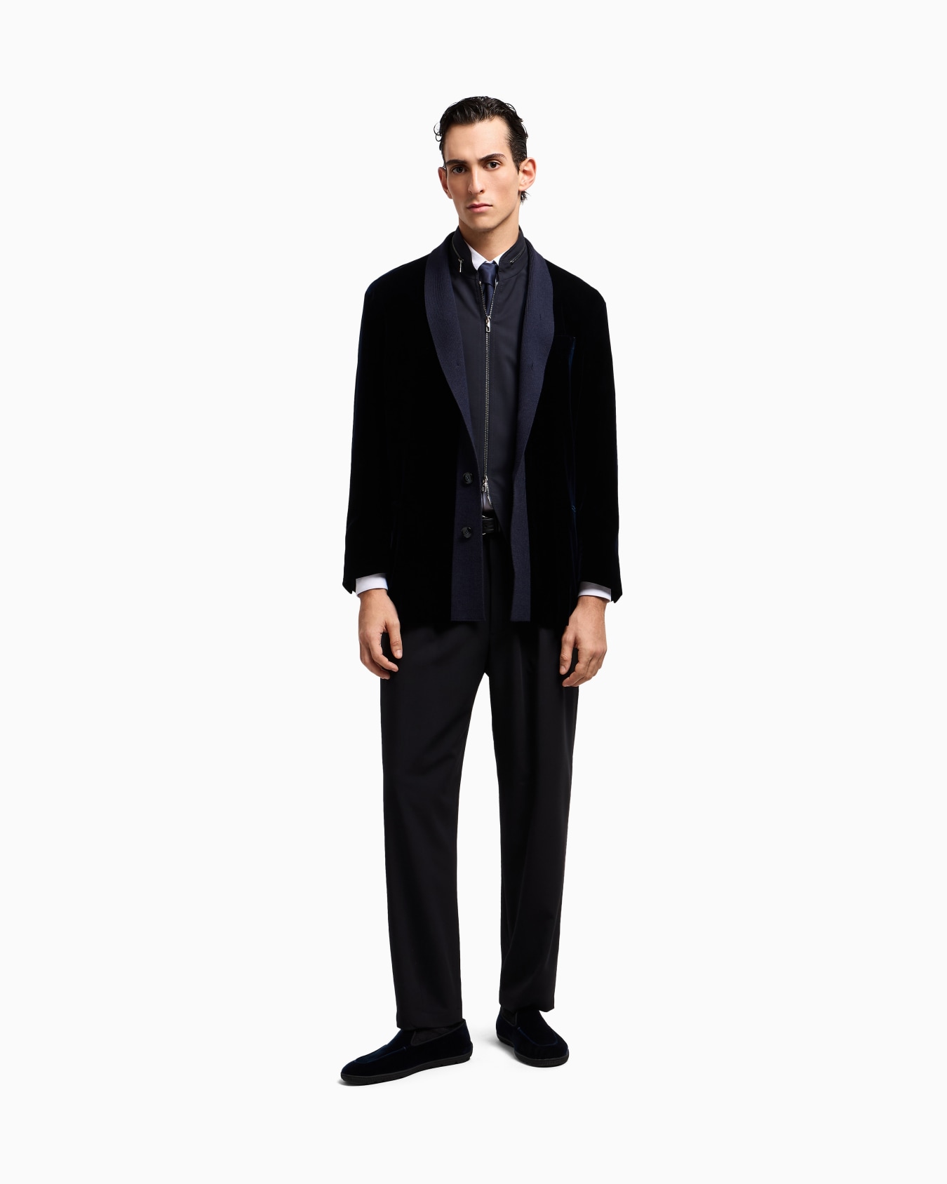 Single-breasted jacket in velvet with knit details Slide 2