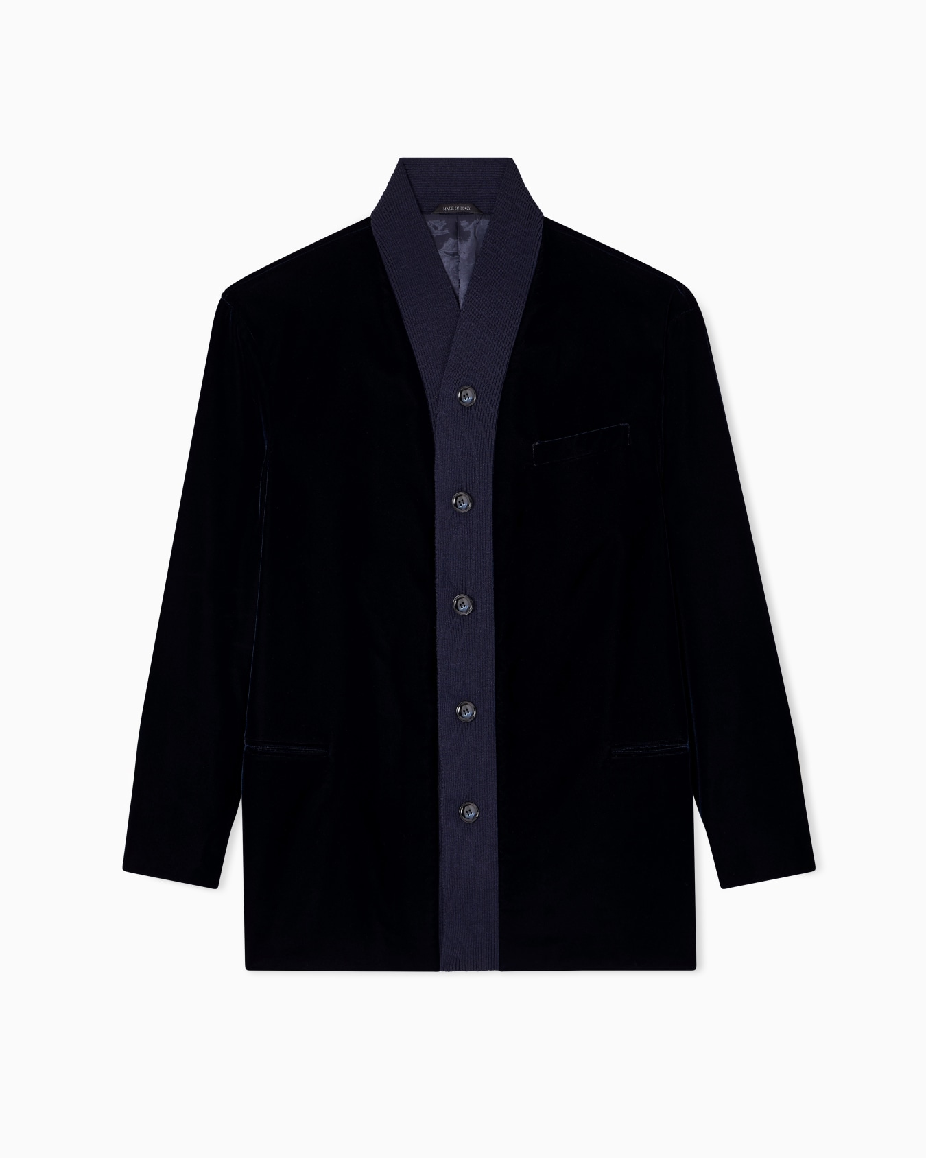 Single-breasted jacket in velvet with knit details Slide 0
