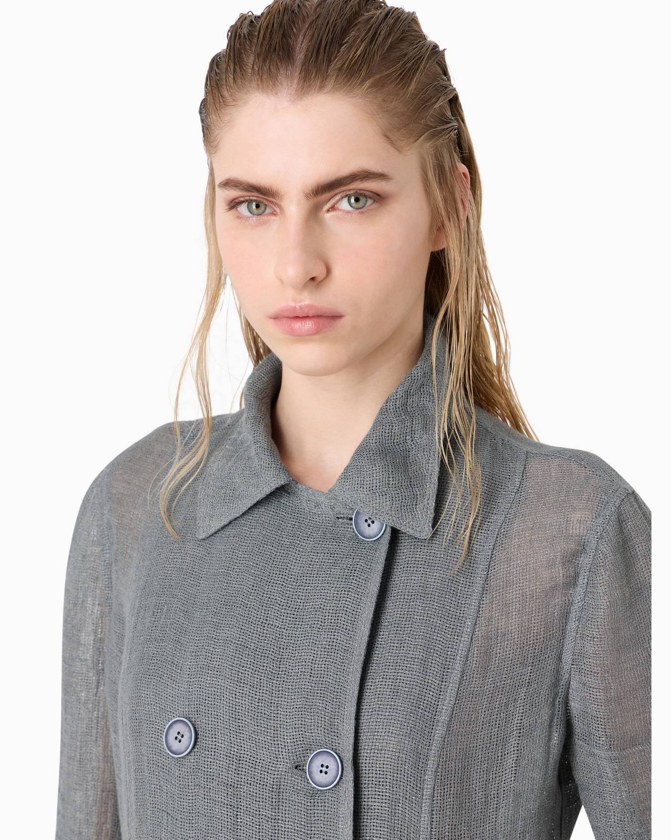 Double-breasted linen-blend jacket Slide 5