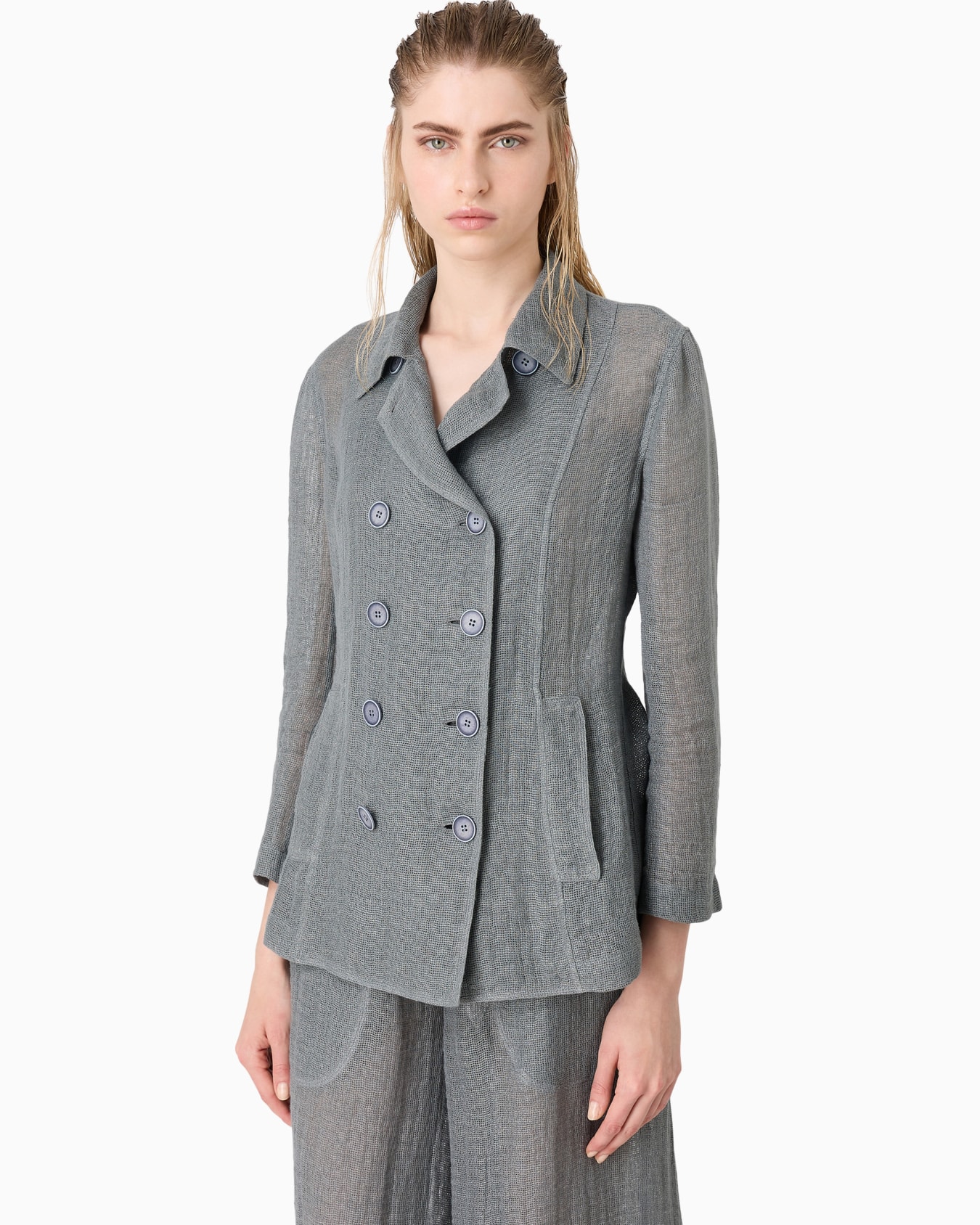 Double-breasted linen-blend jacket Slide 2