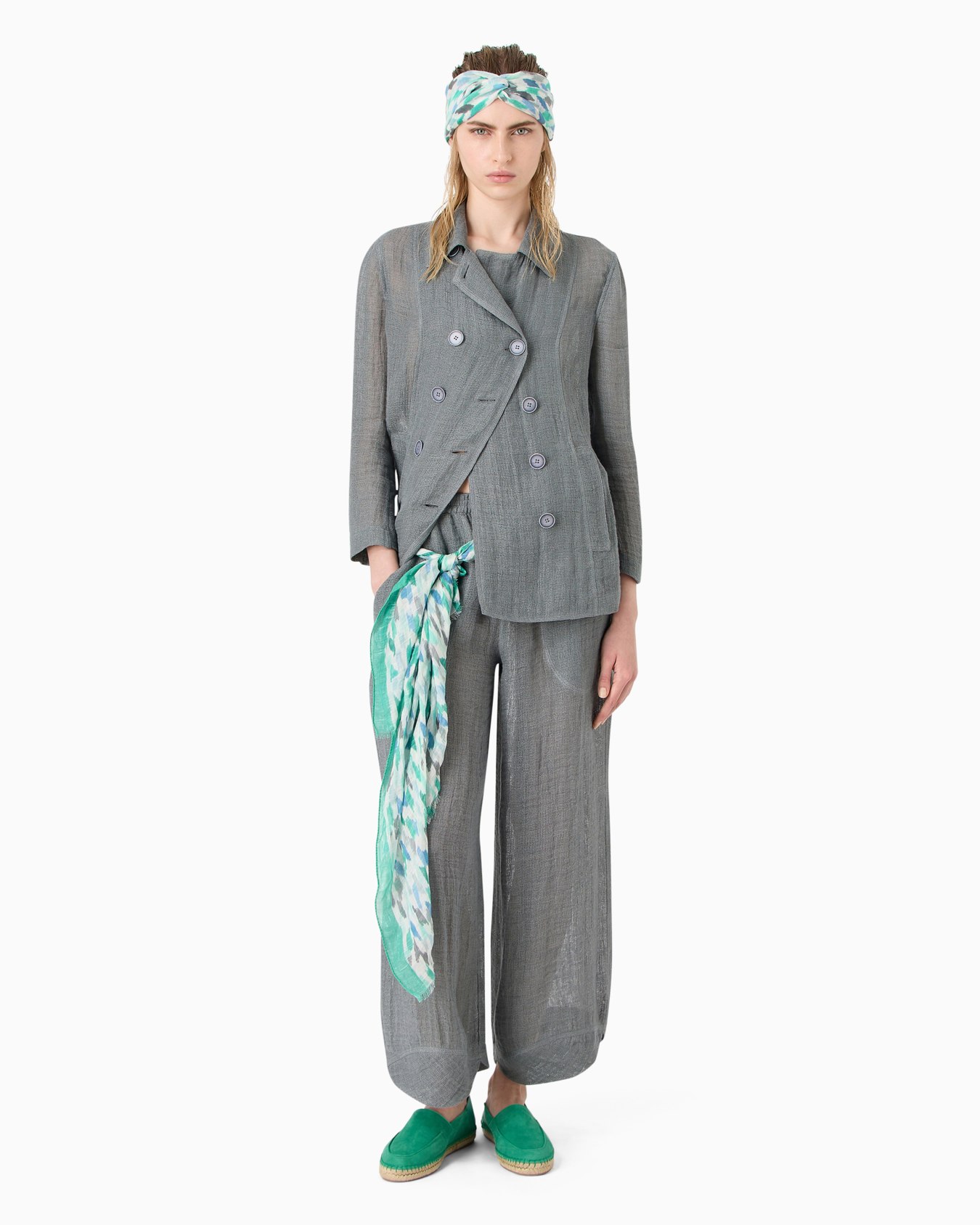 Double-breasted linen-blend jacket Slide 4