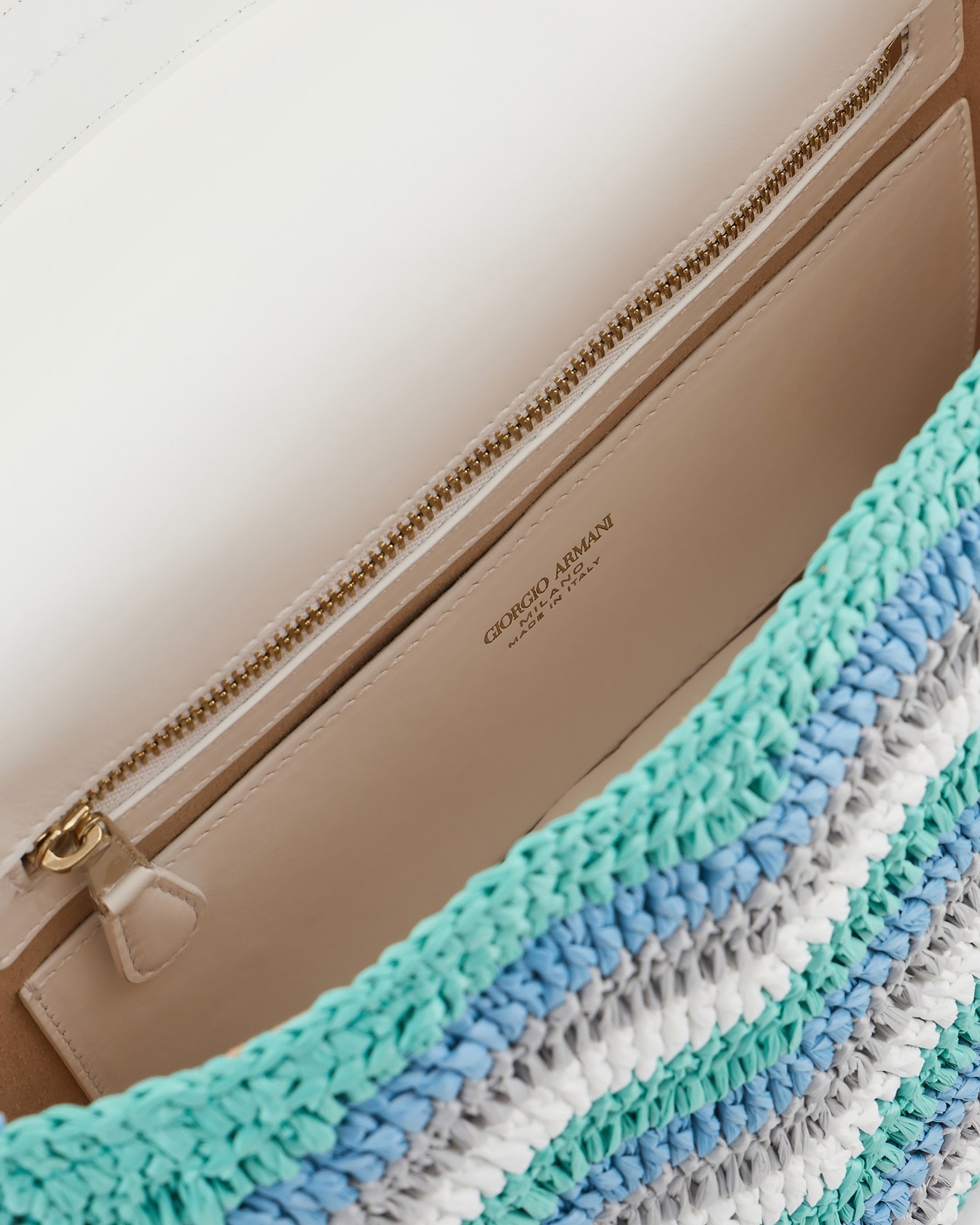 La Prima Soft small baguette bag in woven fabric and leather Slide 3