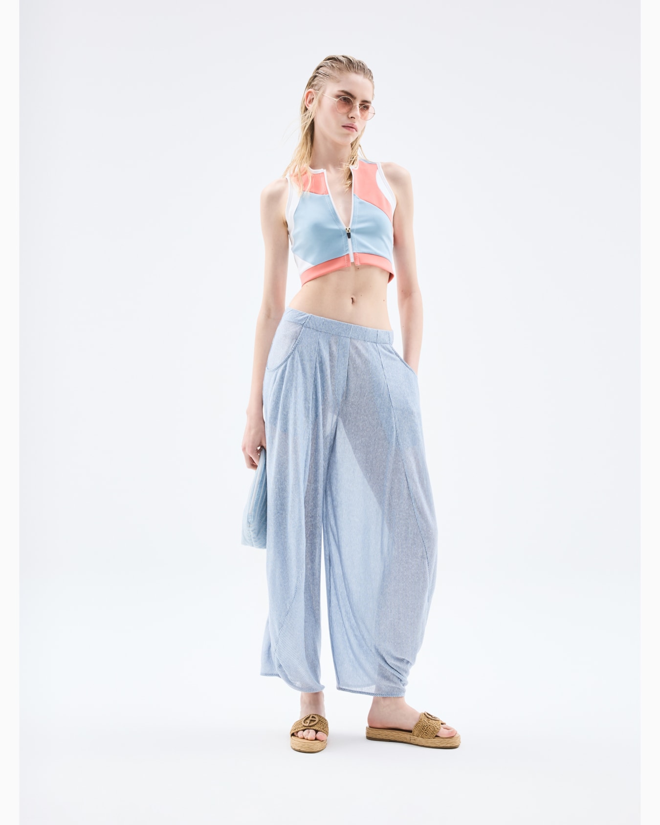 Linen and viscose jersey wide trousers Slide 6