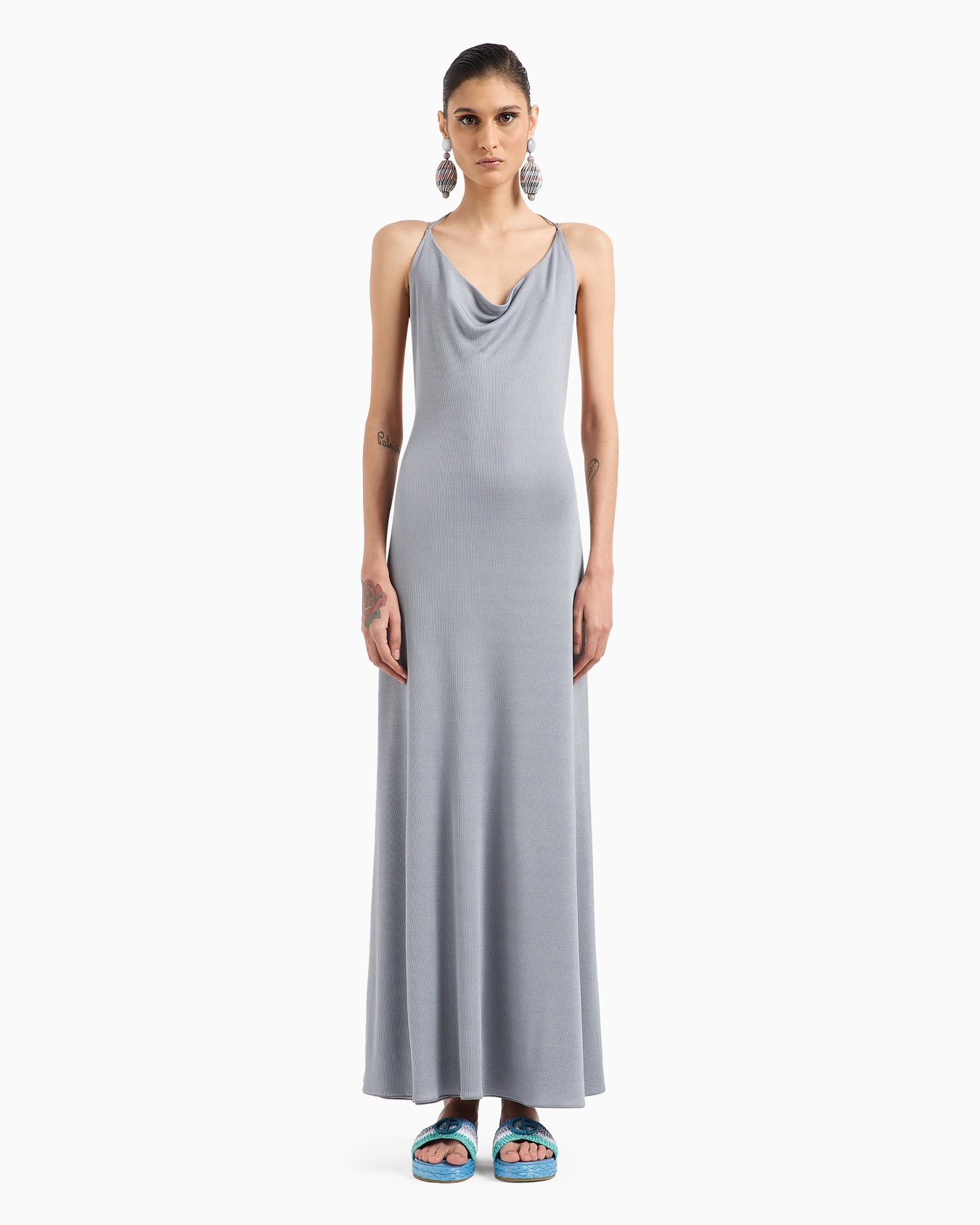 Long dress in a ribbed viscose blend Slide 1