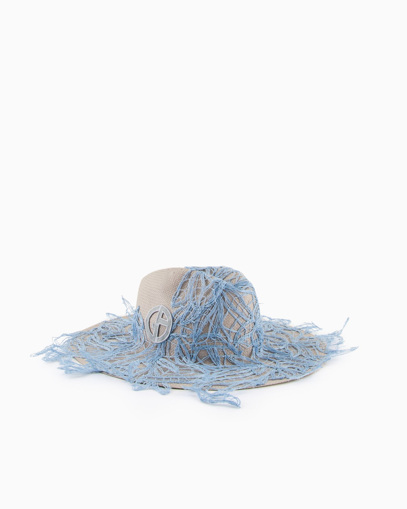 Wide-brimmed hat in paper yarn with embroidery Slide 0