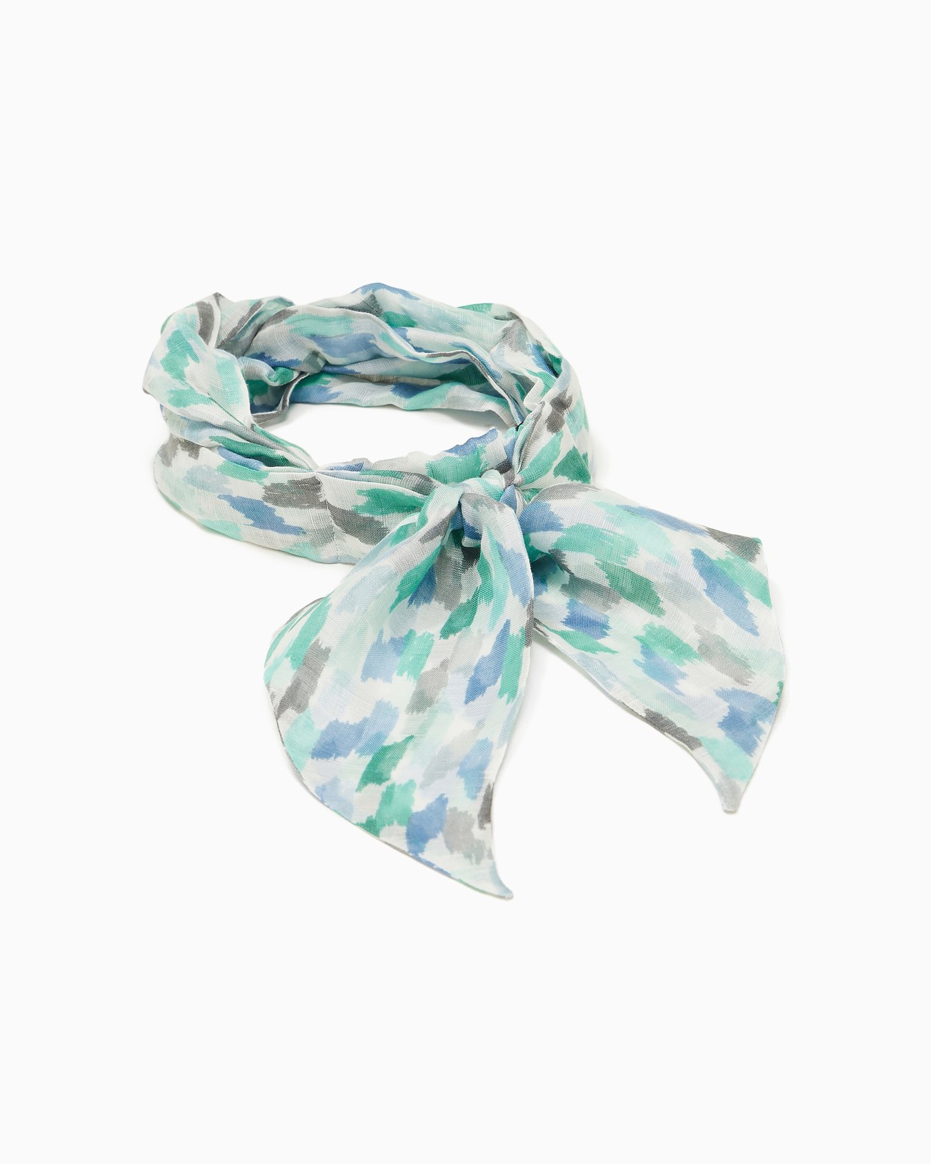 Printed modal, linen and silk hair band Slide 1
