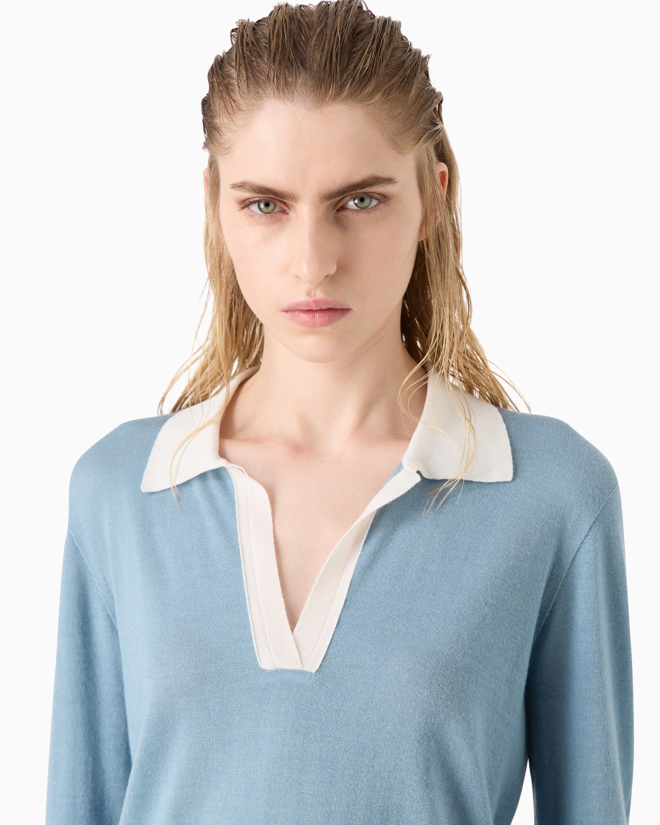 Long-sleeved cashmere and silk polo shirt Slide 4