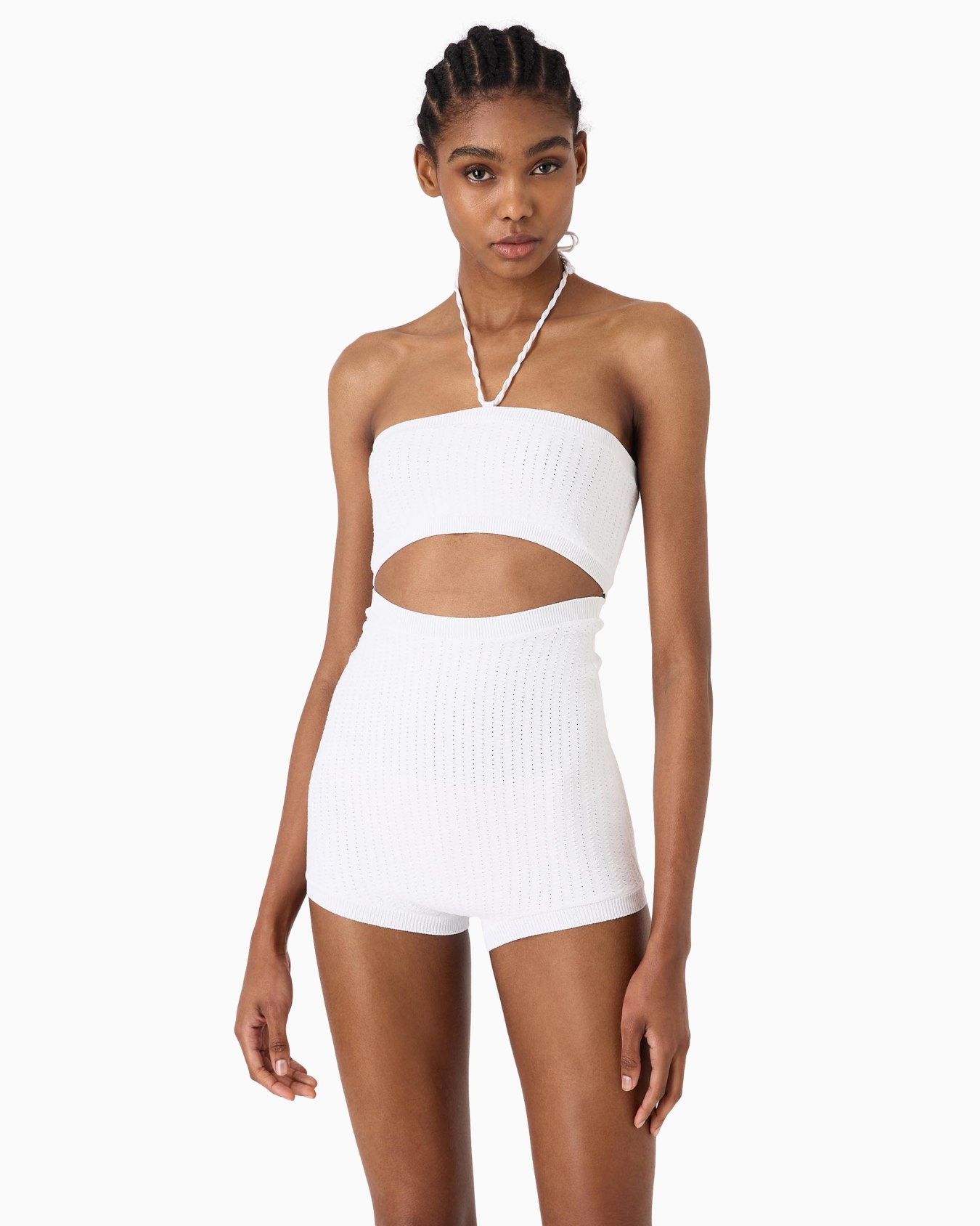 Two-tone viscose knit top and shorts set Slide 1