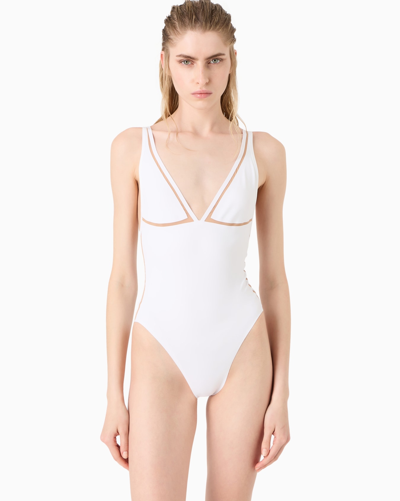 One-piece swimsuit with tulle details Slide 1