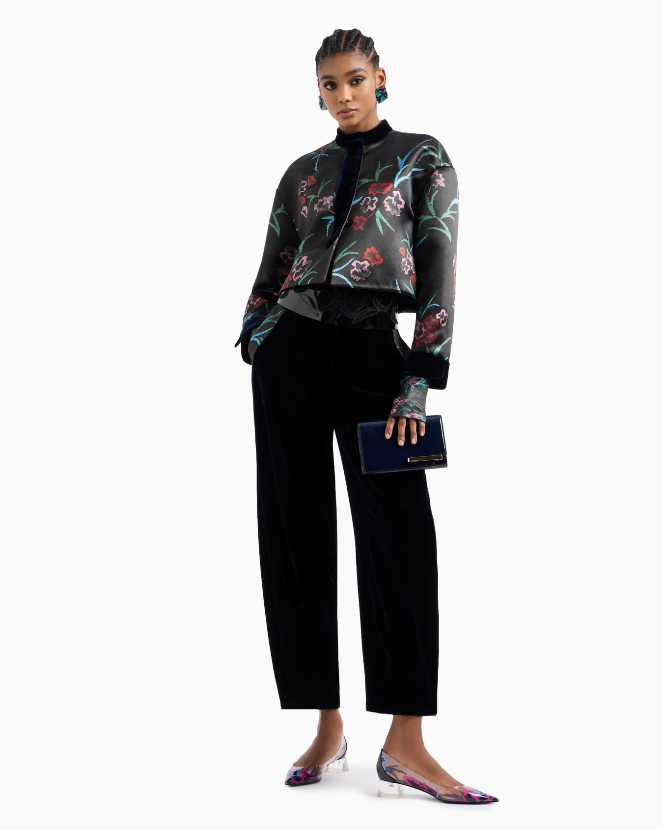 Veste courte en soie et lin à imprimé floral Diapositive 4