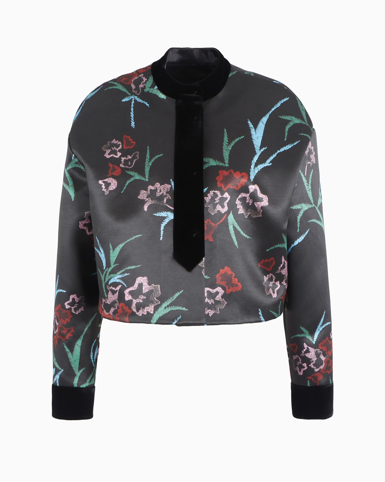Veste courte en soie et lin à imprimé floral Diapositive 0
